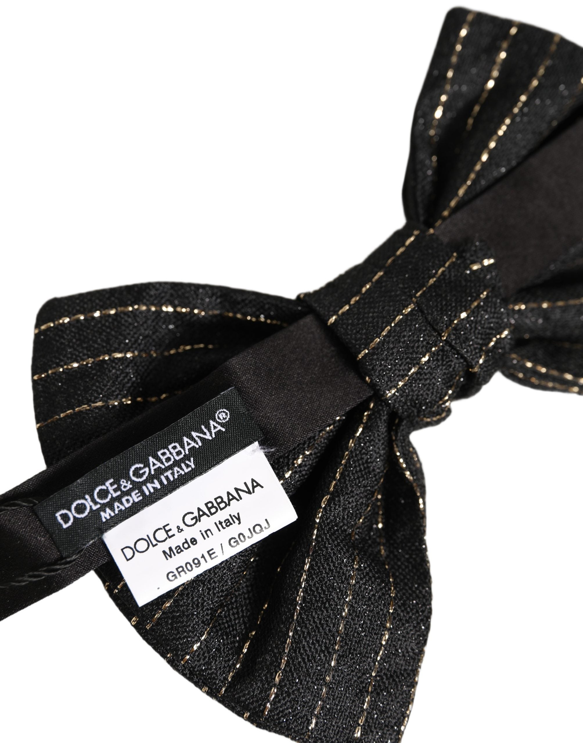 Dolce & Gabbana Men Black Pinstripe Silk Adjustable Neck Papillon Bow Tie Dolce & Gabbana