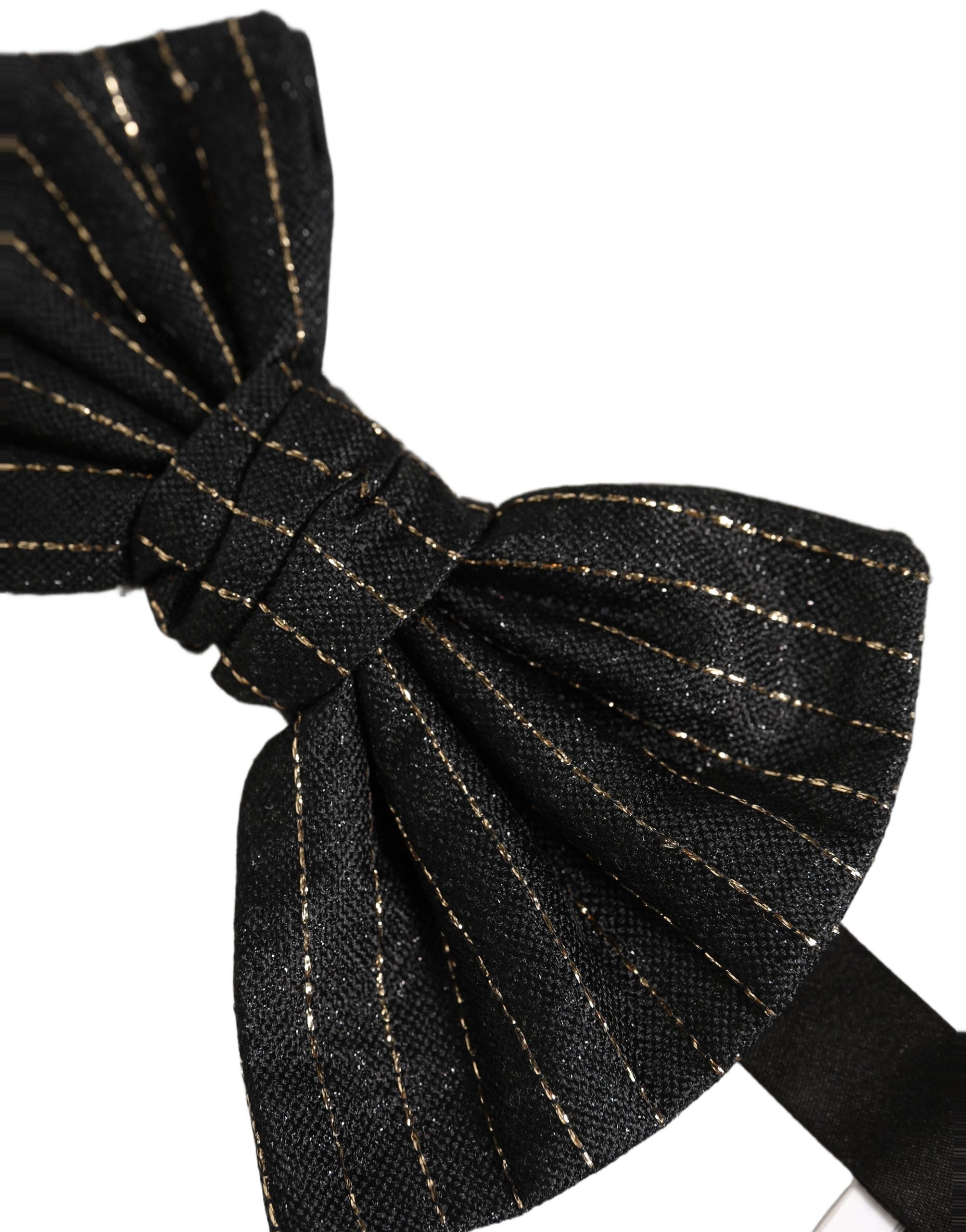 Dolce & Gabbana Men Black Pinstripe Silk Adjustable Neck Papillon Bow Tie Dolce & Gabbana