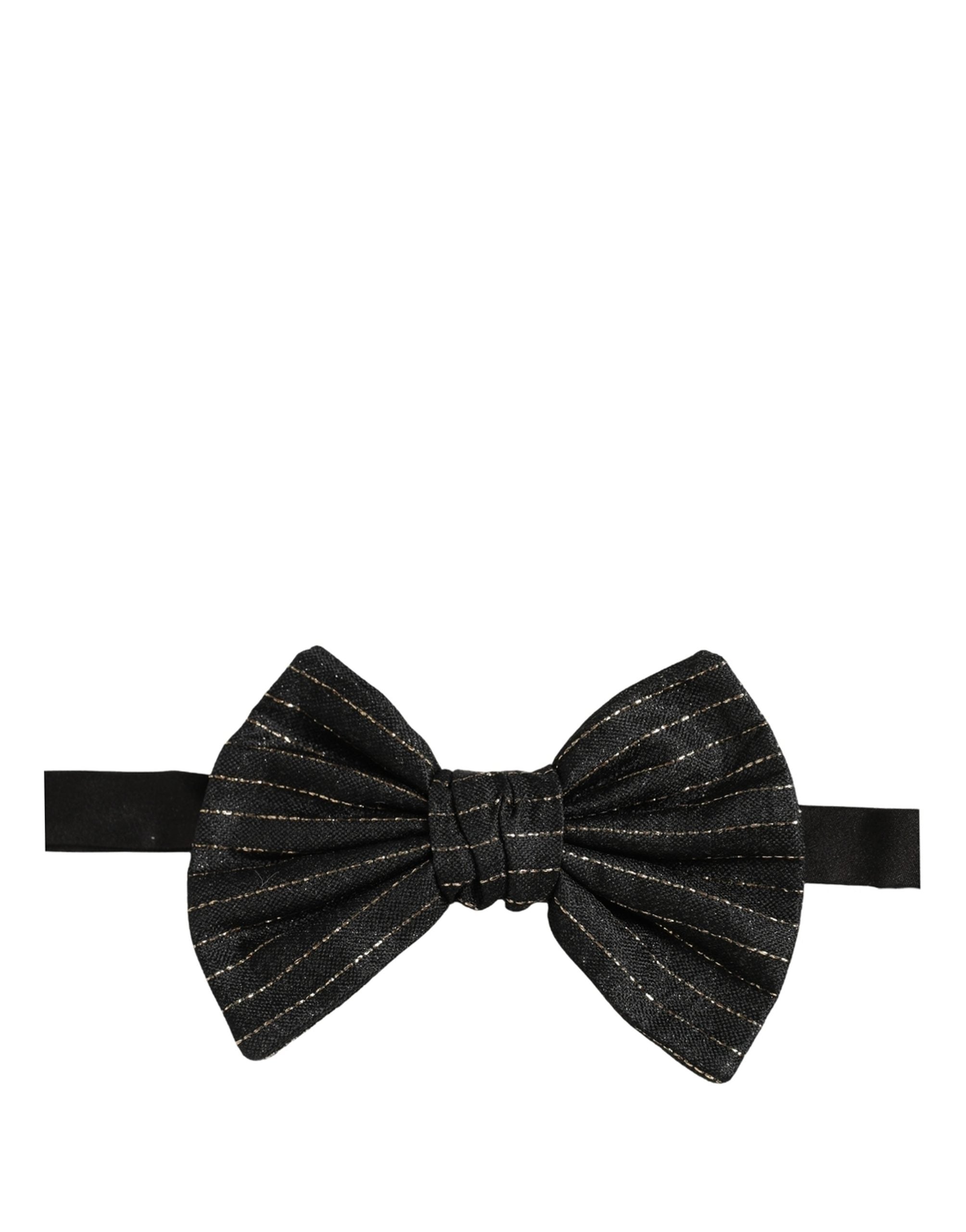 Dolce & Gabbana Men Black Pinstripe Silk Adjustable Neck Papillon Bow Tie Dolce & Gabbana