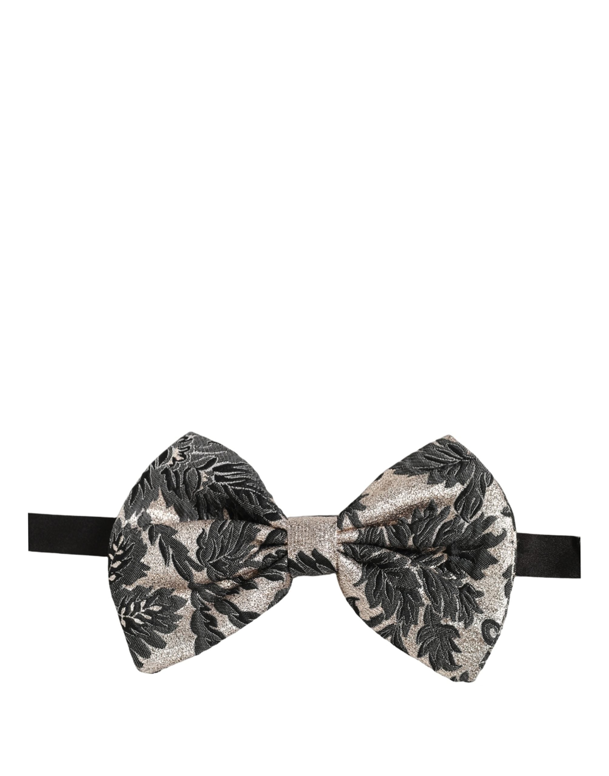 Dolce & Gabbana Men Black Silver Floral Adjustable Neck Papillon Bow Tie Dolce & Gabbana