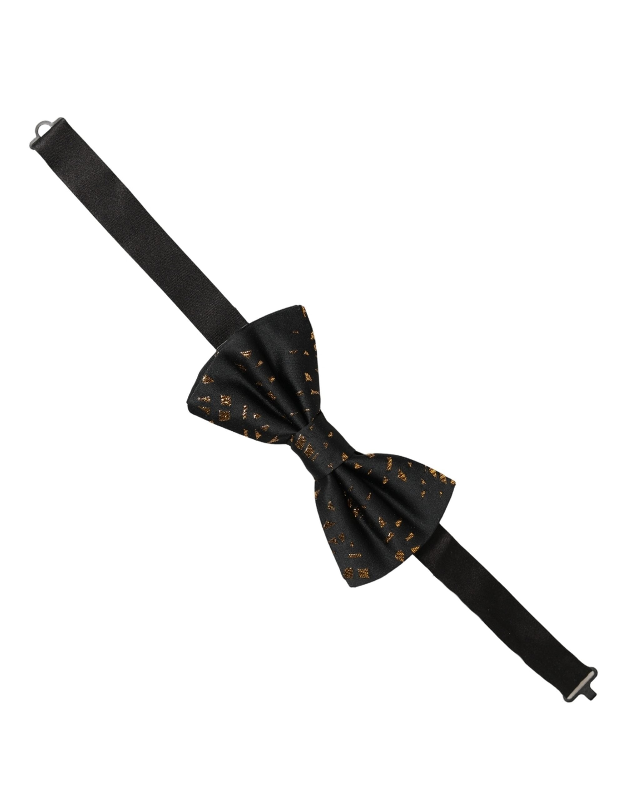 Dolce & Gabbana Black Gold Speckle Pattern Adjustable Neck Papillon Bow Tie Dolce & Gabbana