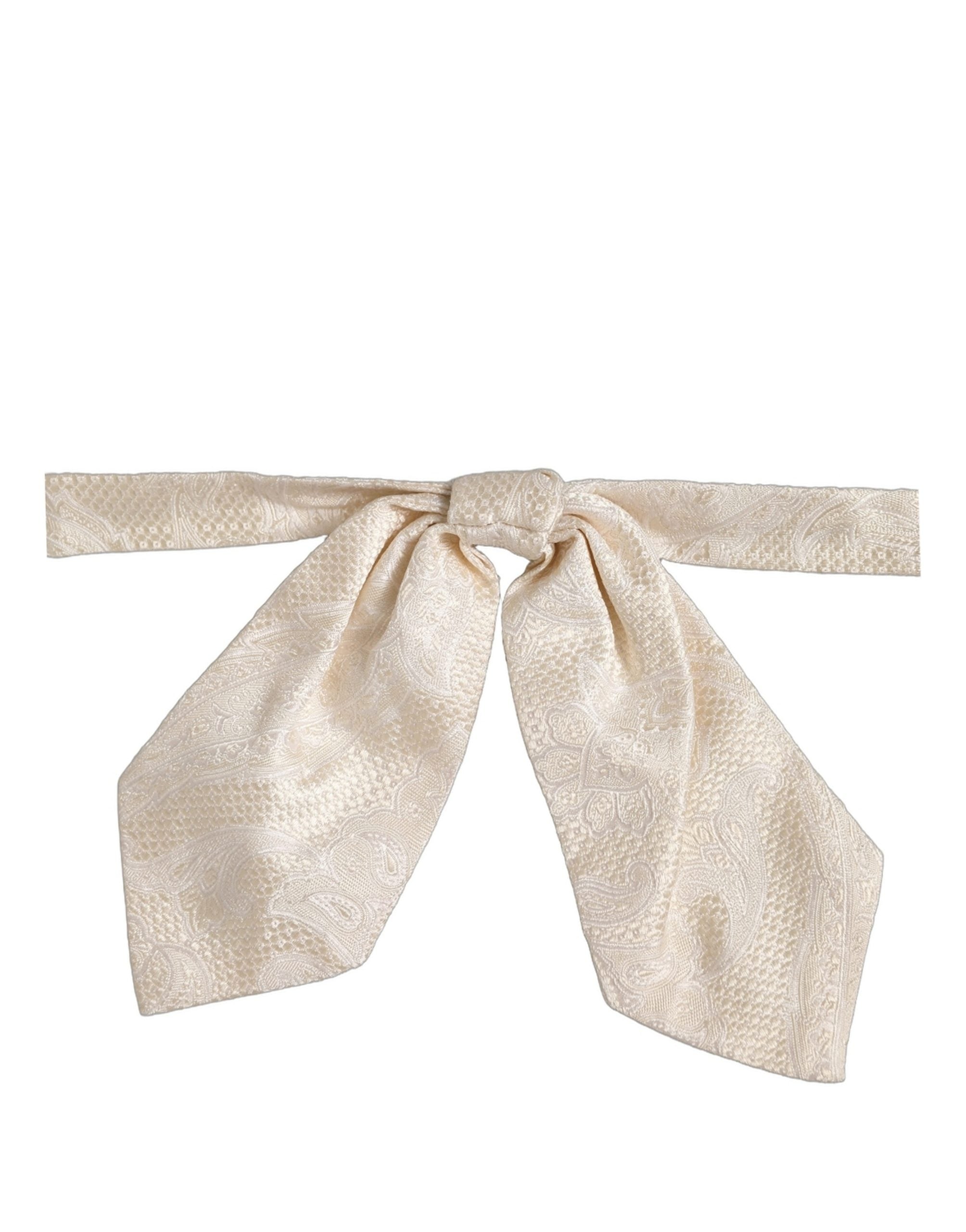 Dolce & Gabbana Men Ivory Paisley SIlk Adjustable Neck Papillon Bow Tie Dolce & Gabbana