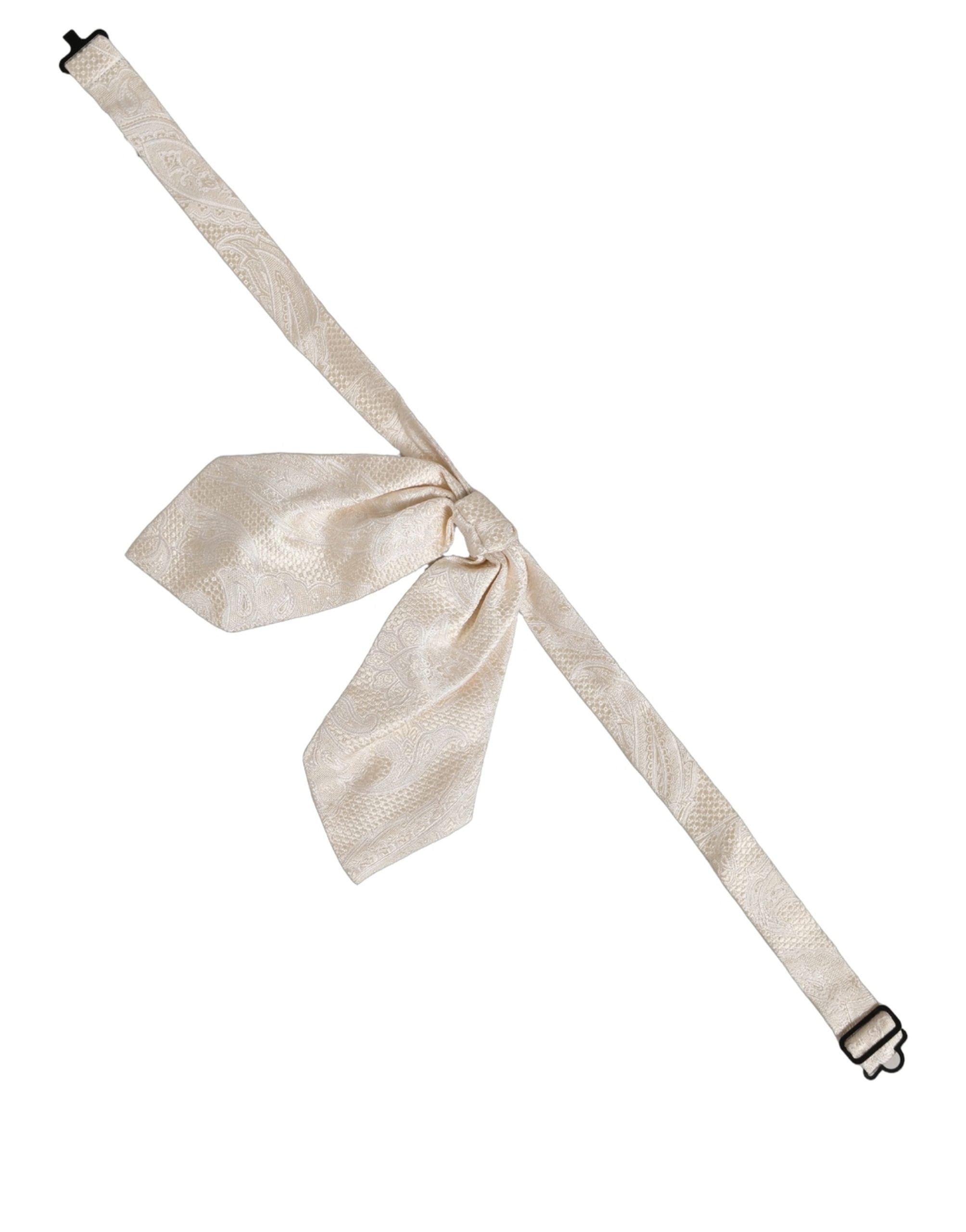 Dolce & Gabbana Men Ivory Paisley SIlk Adjustable Neck Papillon Bow Tie Dolce & Gabbana