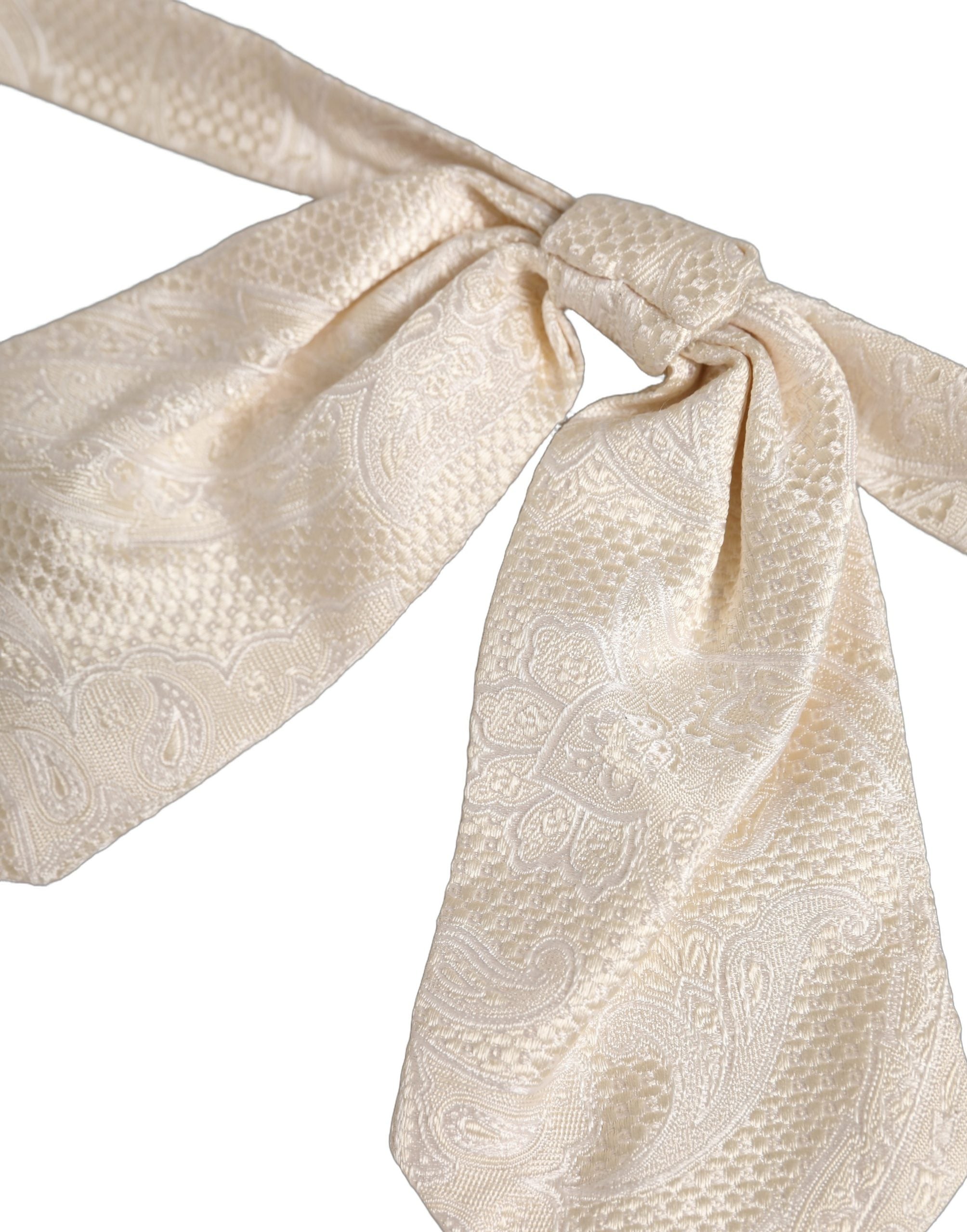 Dolce & Gabbana Men Ivory Paisley SIlk Adjustable Neck Papillon Bow Tie Dolce & Gabbana