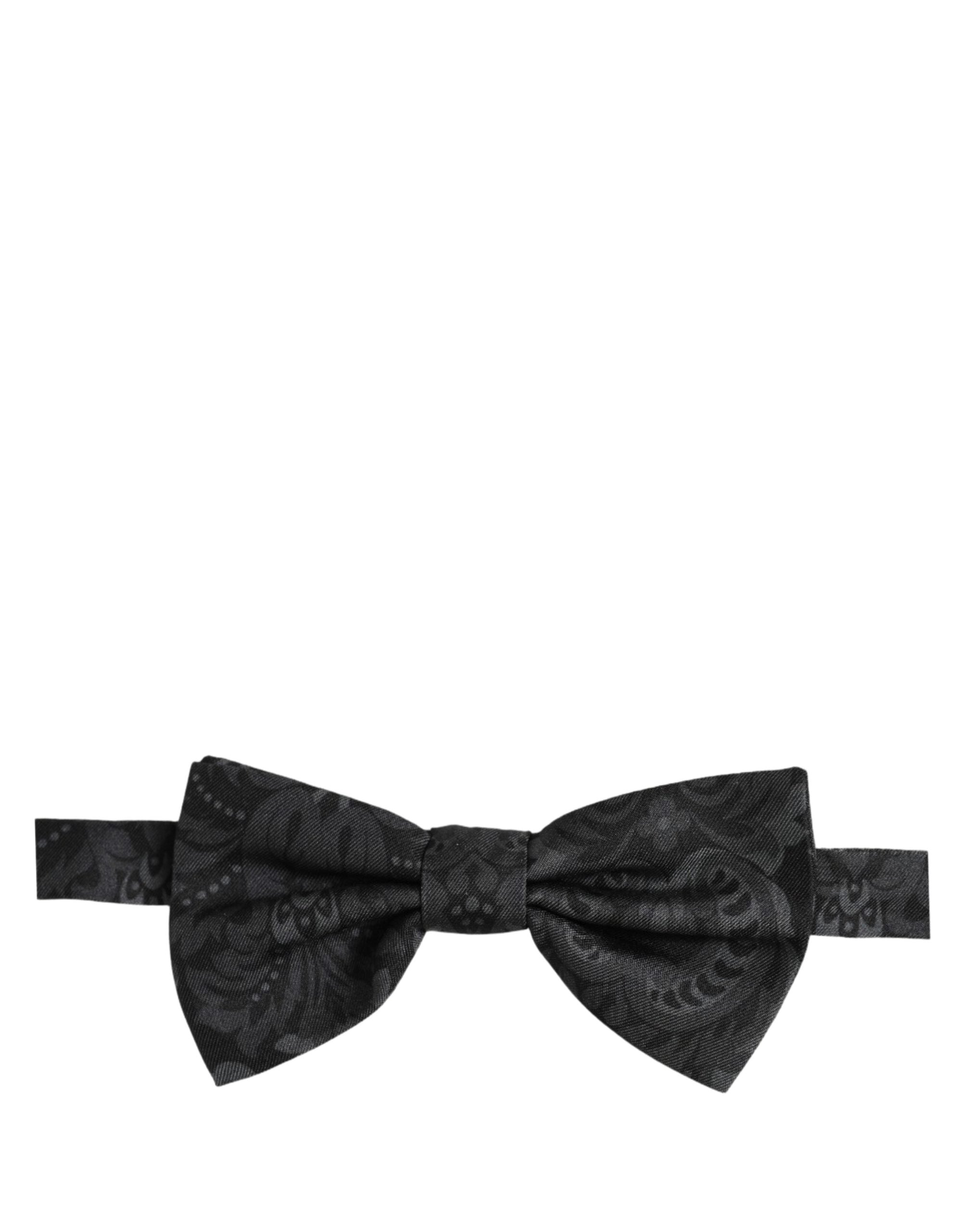 Dolce & Gabbana Men Black Paisley SIlk Adjustable Neck Papillon Bow Tie Dolce & Gabbana