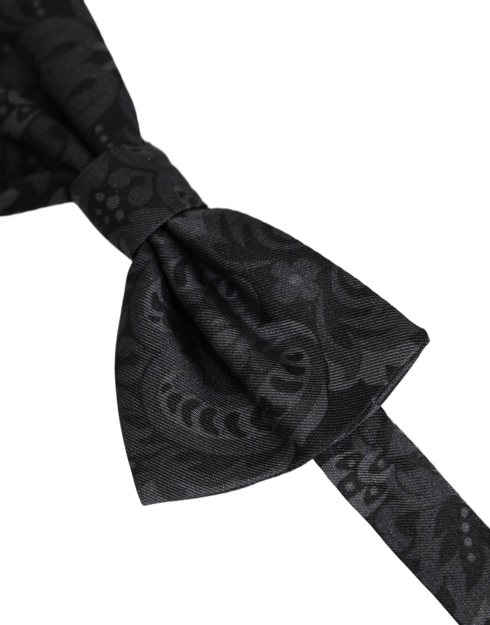 Dolce & Gabbana Men Black Paisley SIlk Adjustable Neck Papillon Bow Tie Dolce & Gabbana