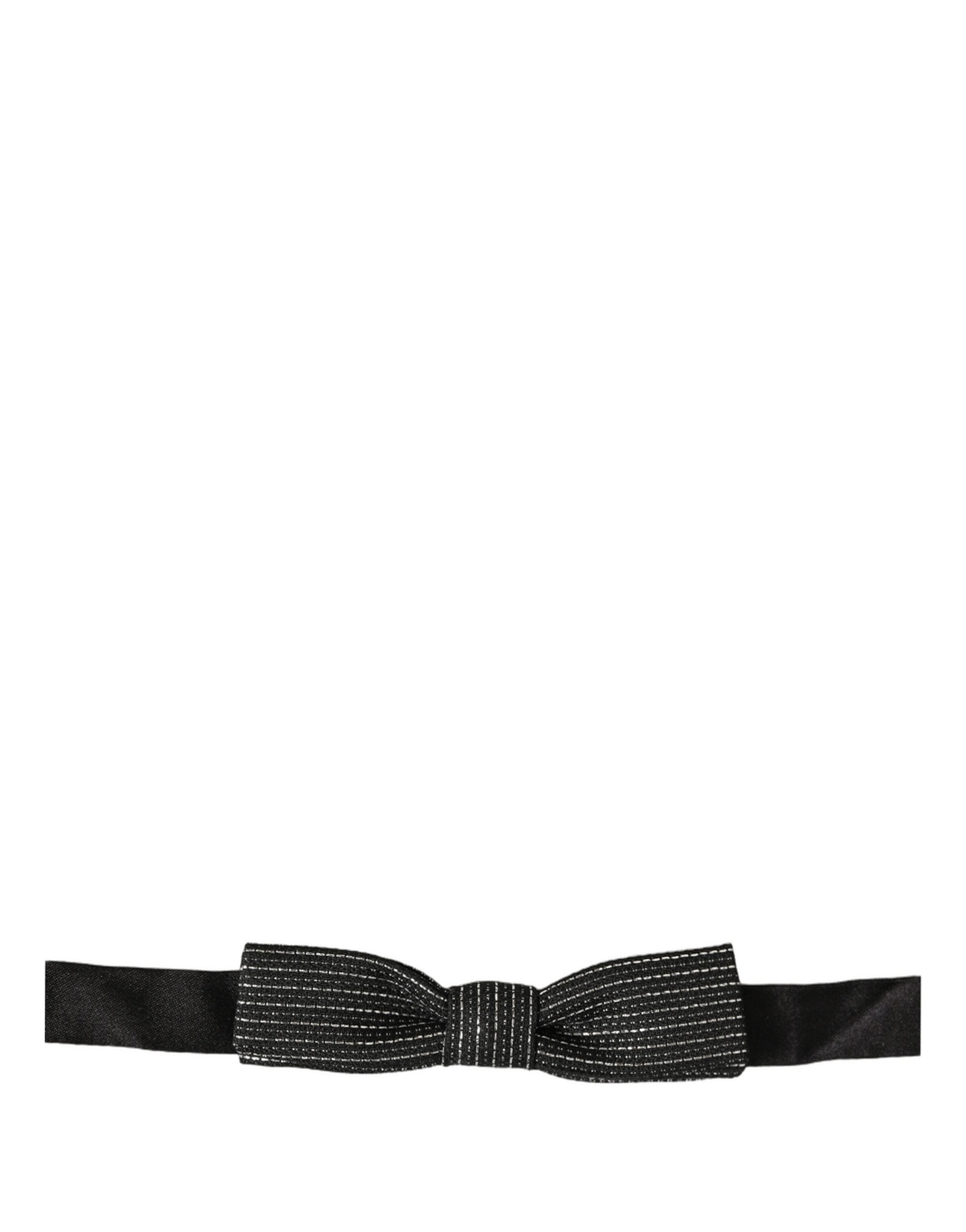 Dolce & Gabbana Men Black Silver Ribbed Adjustable Neck Papillon Bow Tie Dolce & Gabbana