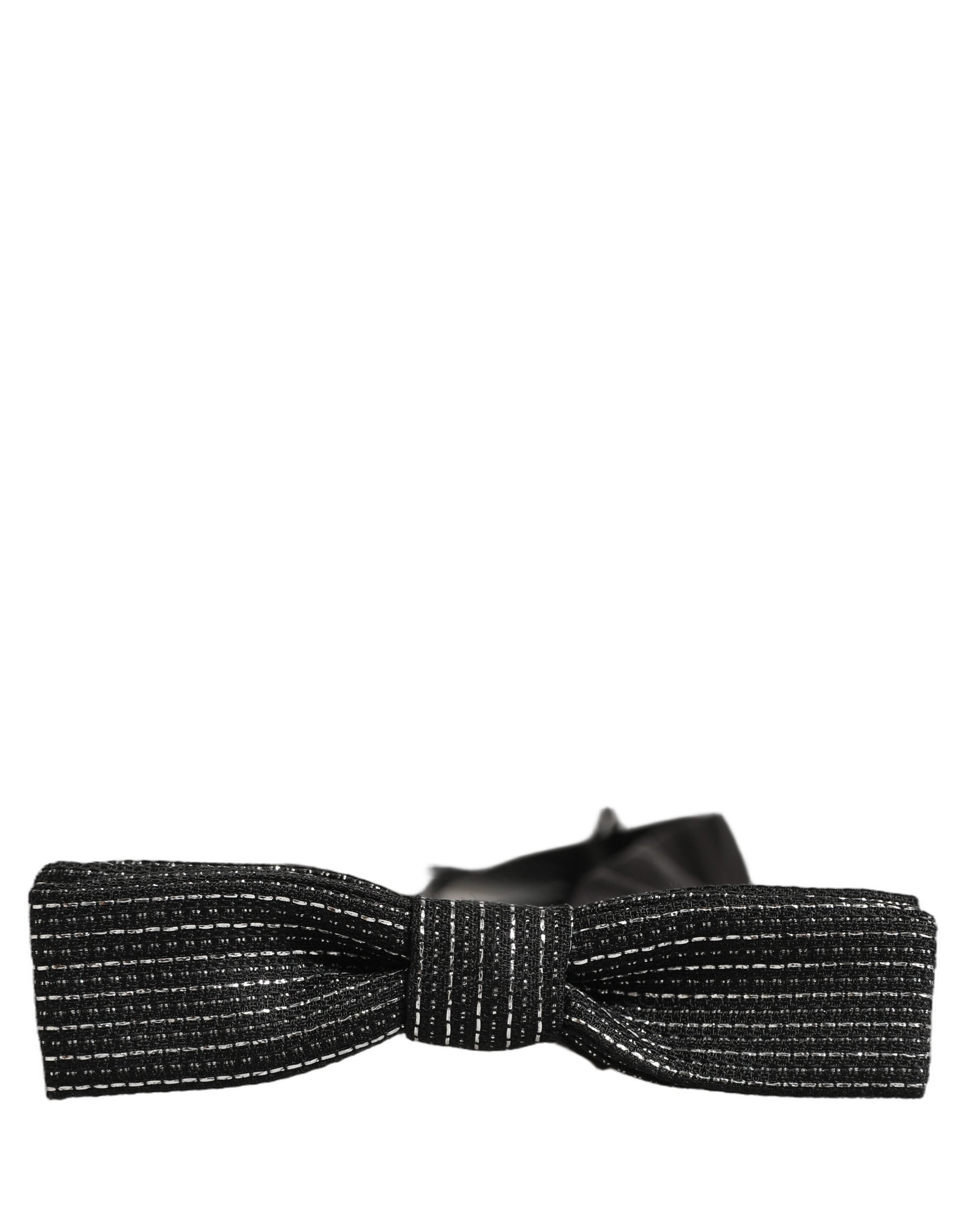 Dolce & Gabbana Men Black Silver Ribbed Adjustable Neck Papillon Bow Tie Dolce & Gabbana