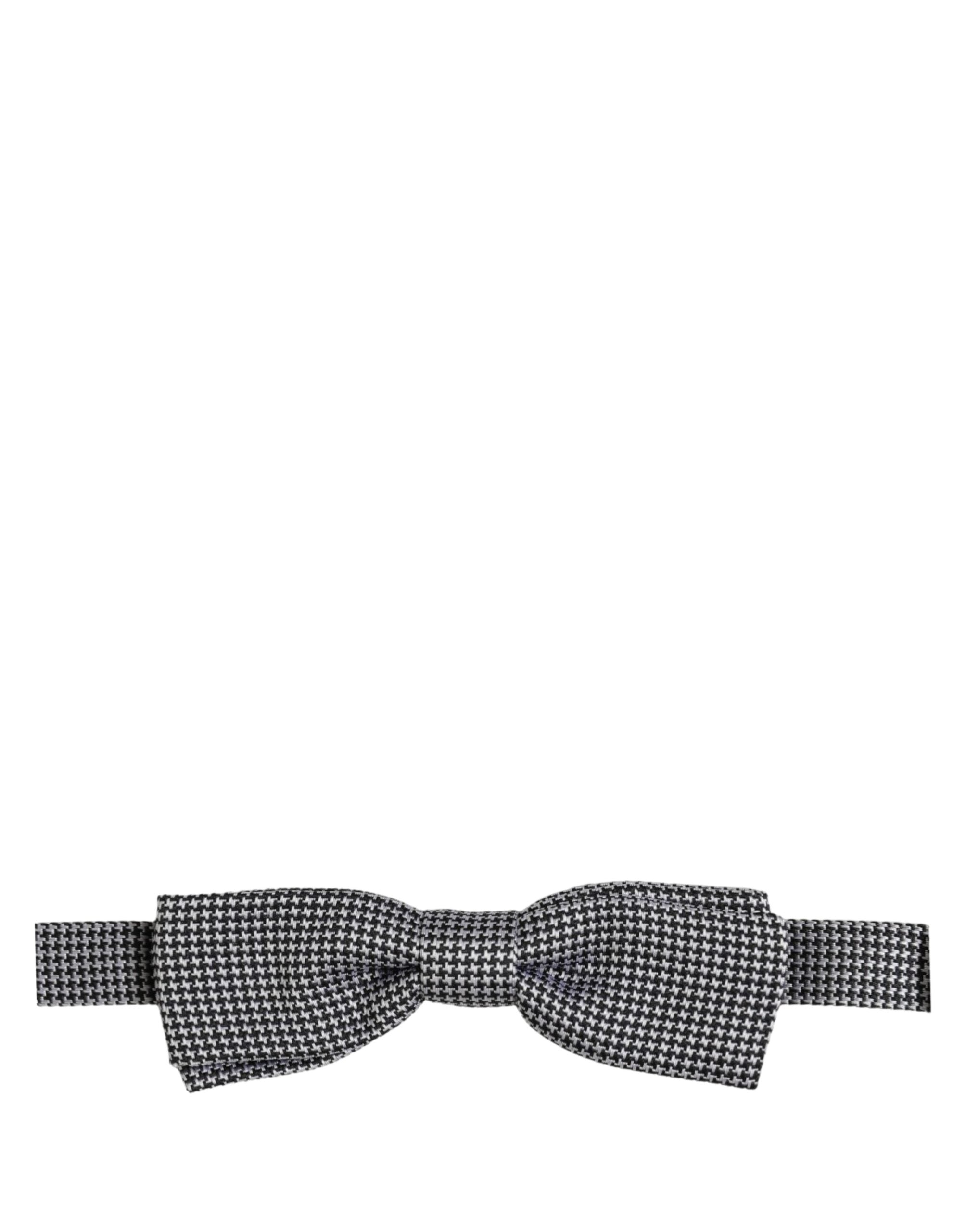 Dolce & Gabbana Black White Houndstooth Adjustable Neck Bow Tie Dolce & Gabbana