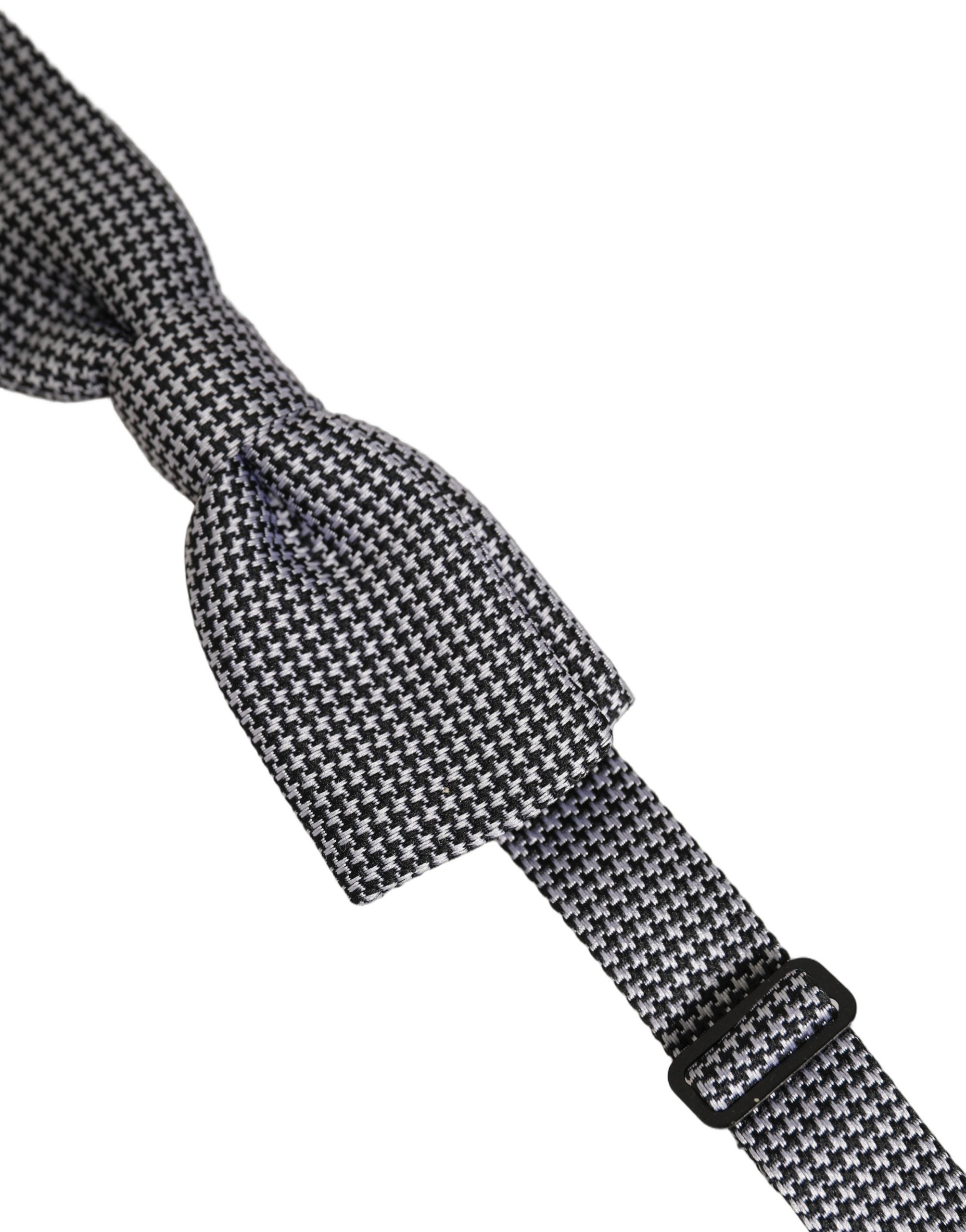 Dolce & Gabbana Black White Houndstooth Adjustable Neck Bow Tie Dolce & Gabbana