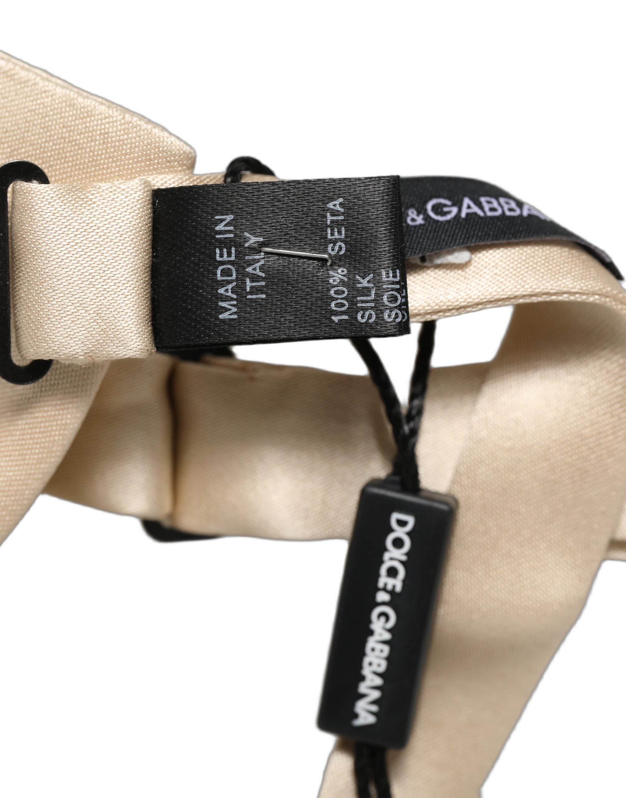 Dolce & Gabbana Men Beige 100% Silk Adjustable Neck Papillon Bow Tie Dolce & Gabbana