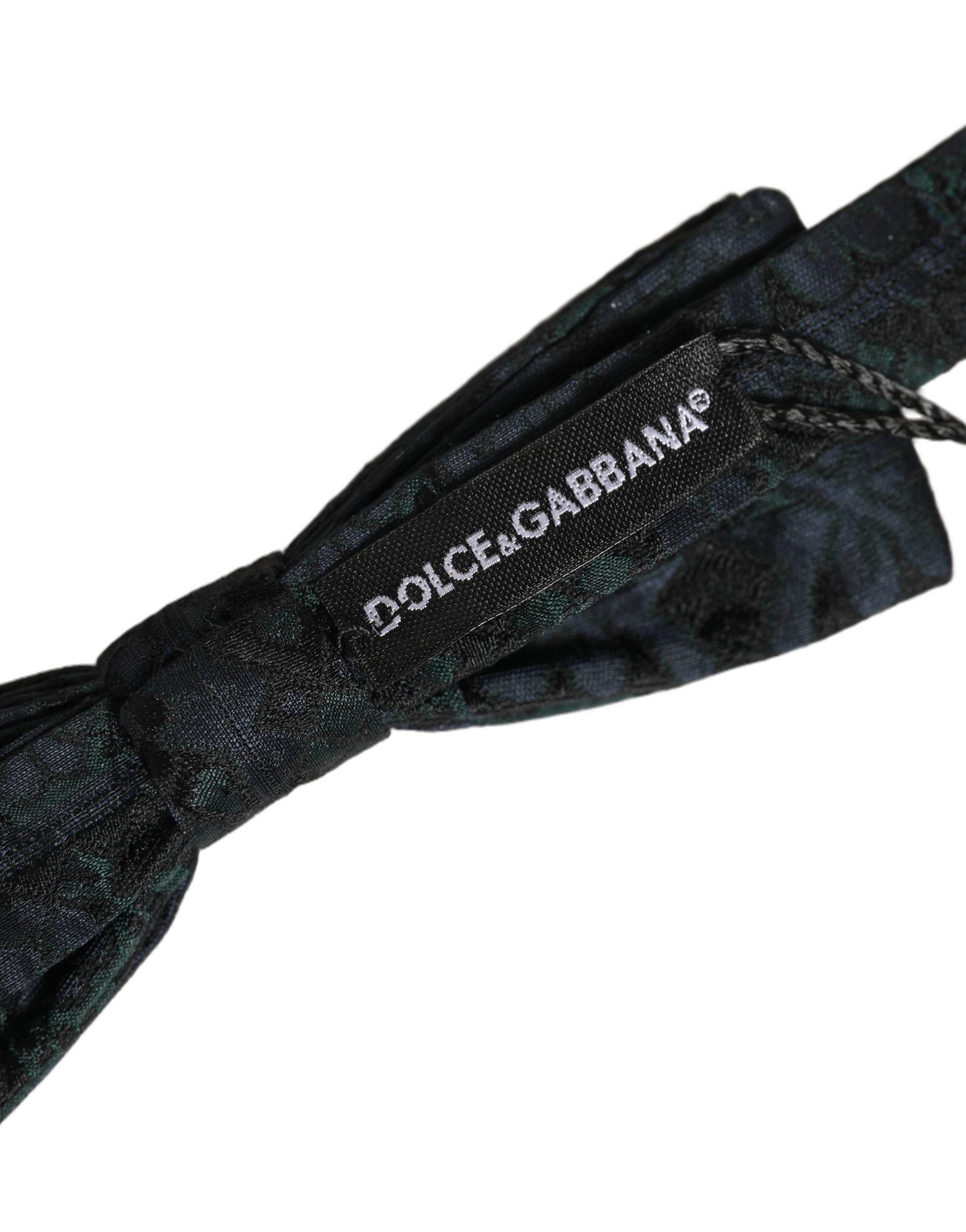 Dolce & Gabbana Men Black Green Paisley Adjustable Neck Papillon Bow Tie Dolce & Gabbana