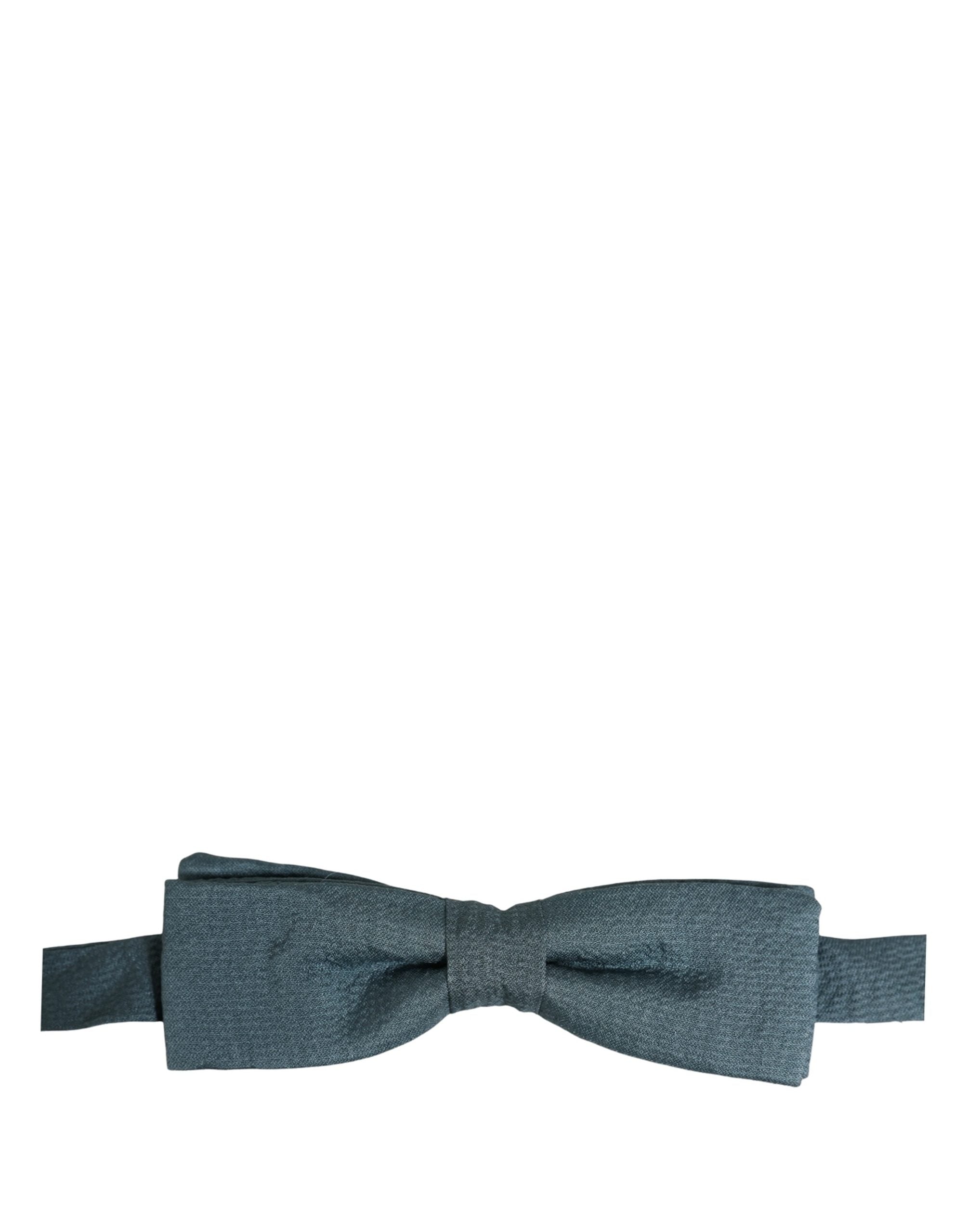 Dolce & Gabbana Men Steel Blue 100% Silk Adjustable Neck Papillon Bow Tie Dolce & Gabbana