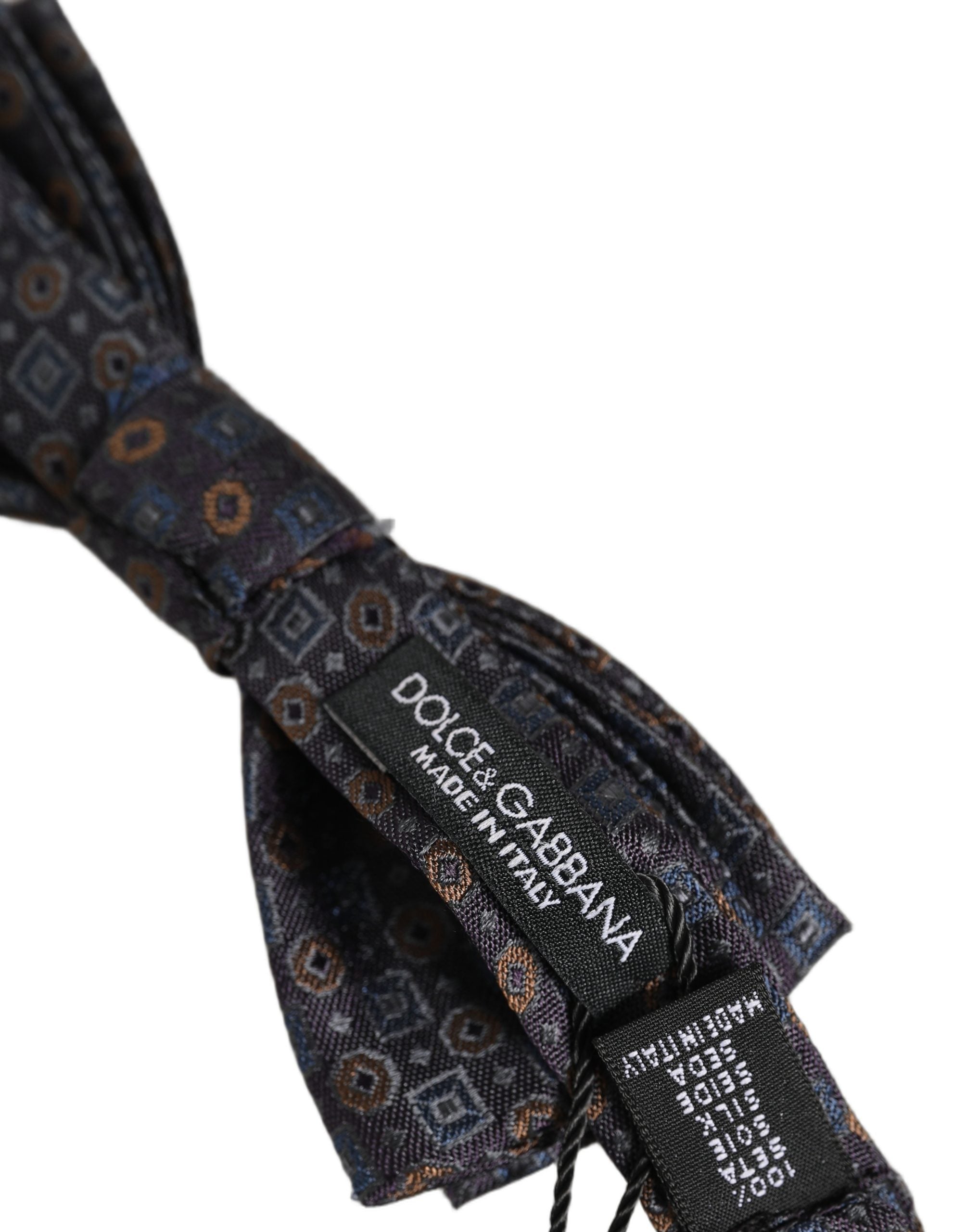 Dolce & Gabbana Men Dark Gray Geometric Adjustable Neck Bow Tie Dolce & Gabbana