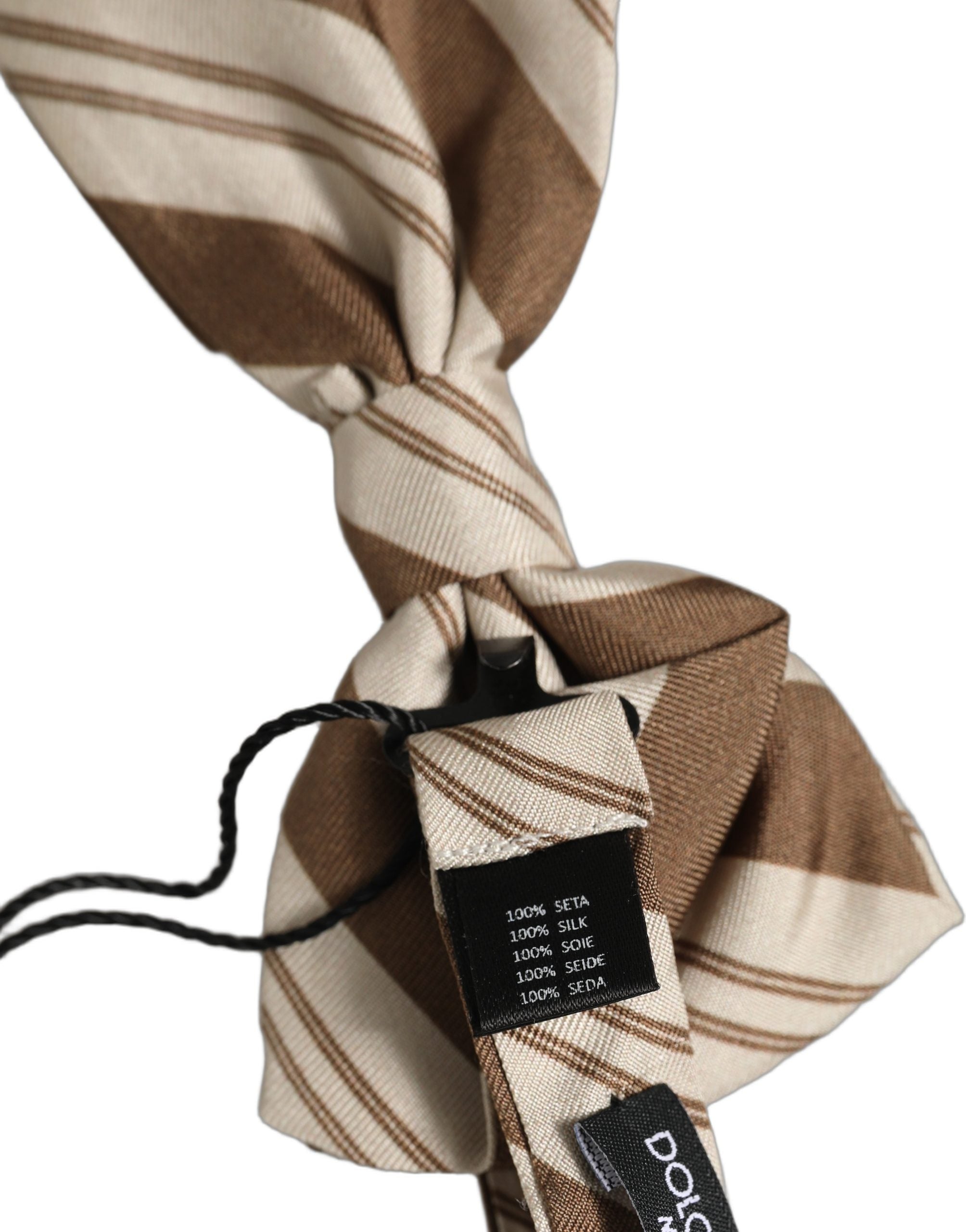 Dolce & Gabbana Men Brown Beige Stripes Adjustable Neck Papillon Bow Tie Dolce & Gabbana