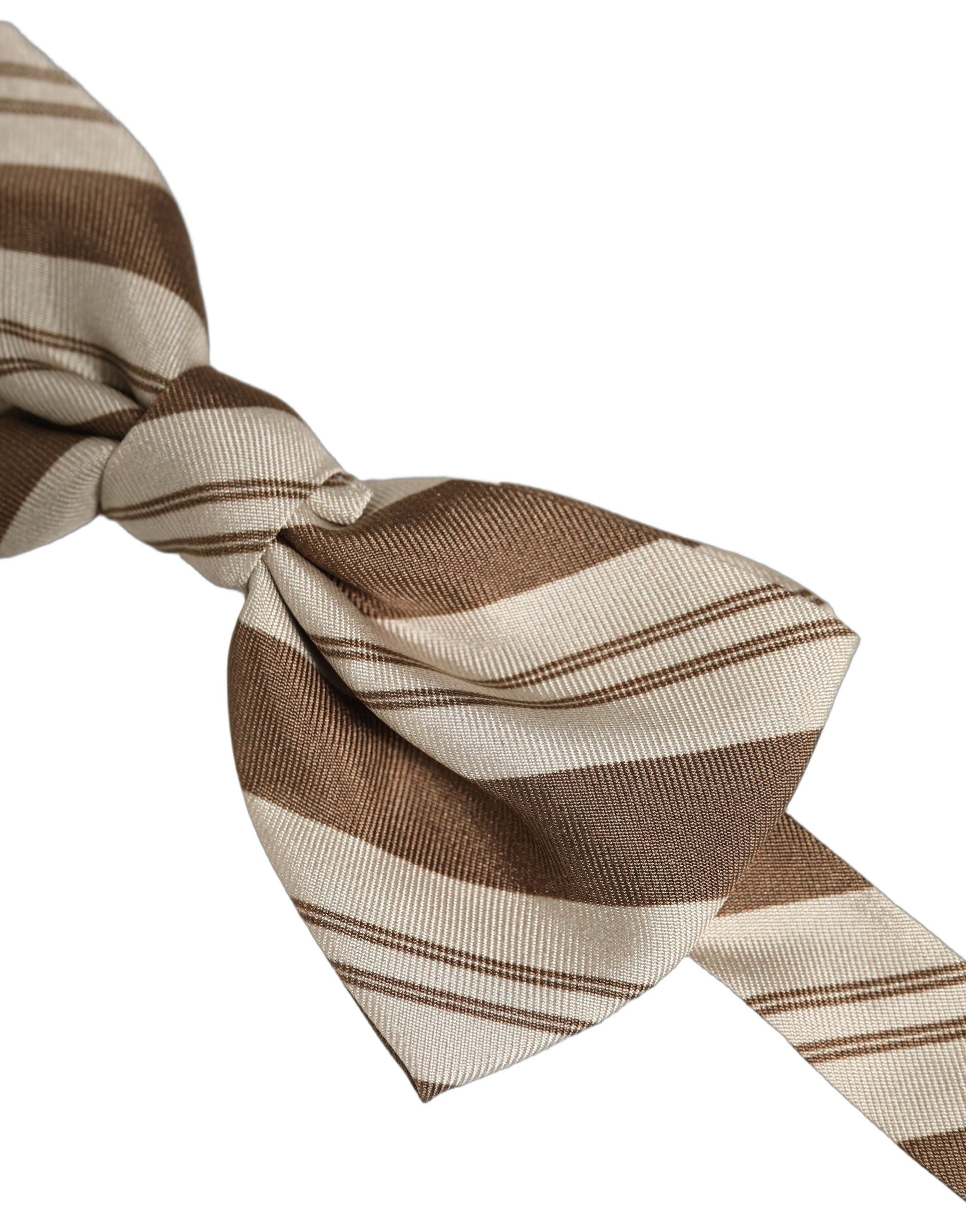 Dolce & Gabbana Men Brown Beige Stripes Adjustable Neck Papillon Bow Tie Dolce & Gabbana