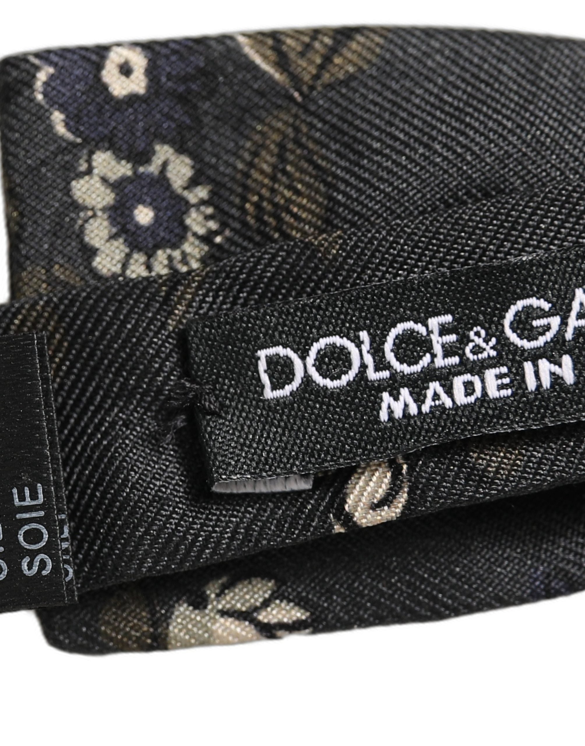 Dolce & Gabbana Men Black Floral Silk Adjustable Neck Papillon Bow Tie Dolce & Gabbana