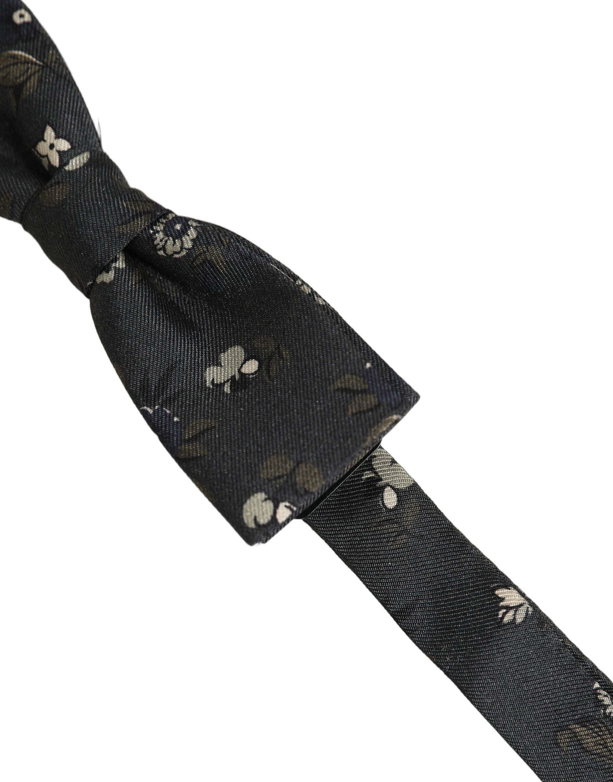 Dolce & Gabbana Men Black Floral Silk Adjustable Neck Papillon Bow Tie Dolce & Gabbana