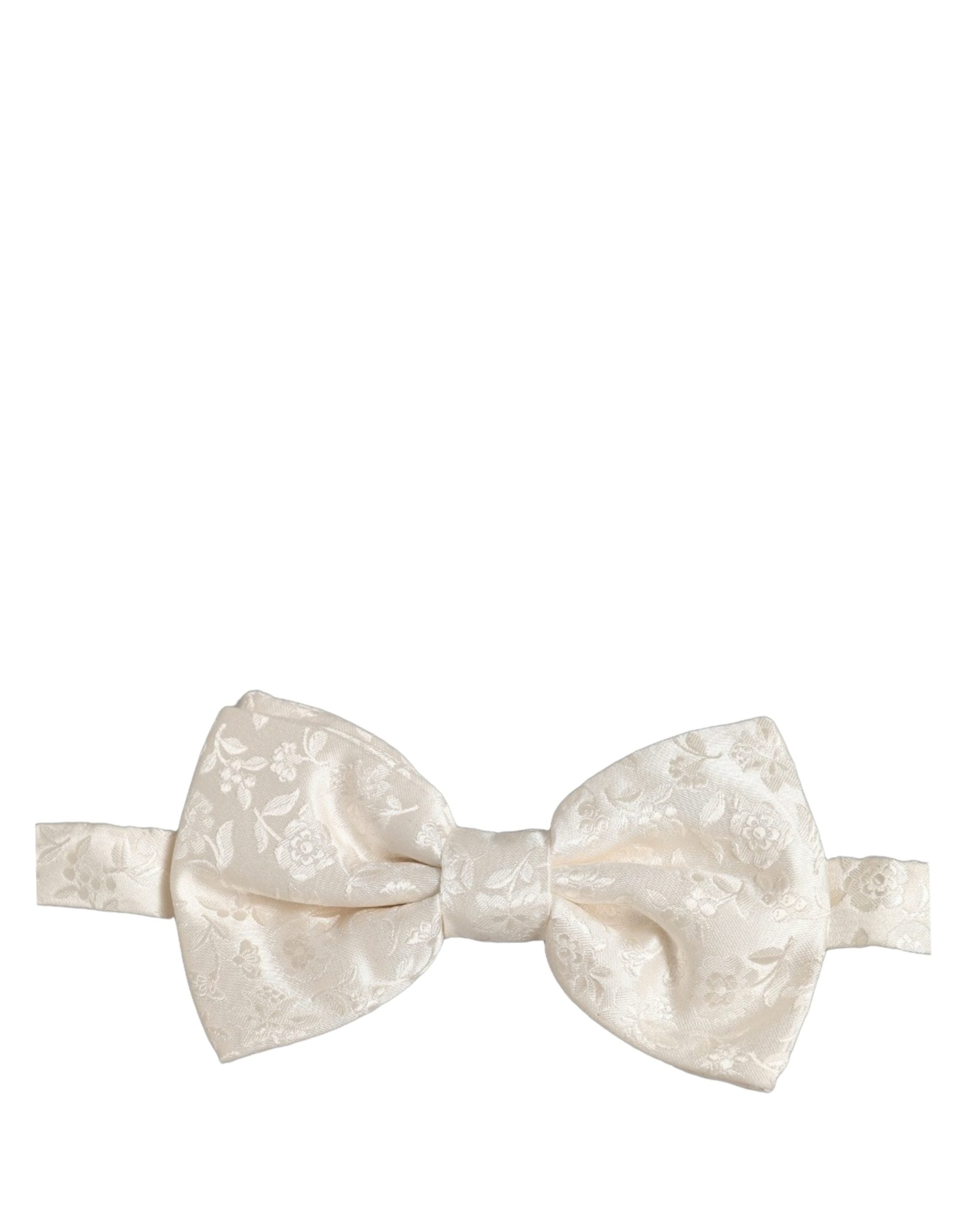 Dolce & Gabbana Men White Floral Silk Adjustable Neck Papillon BowTie Dolce & Gabbana