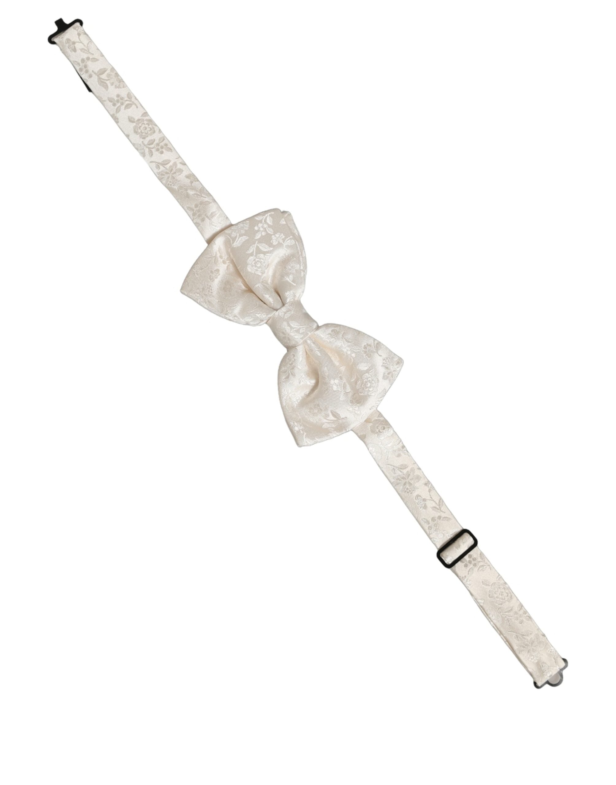 Dolce & Gabbana Men White Floral Silk Adjustable Neck Papillon BowTie Dolce & Gabbana