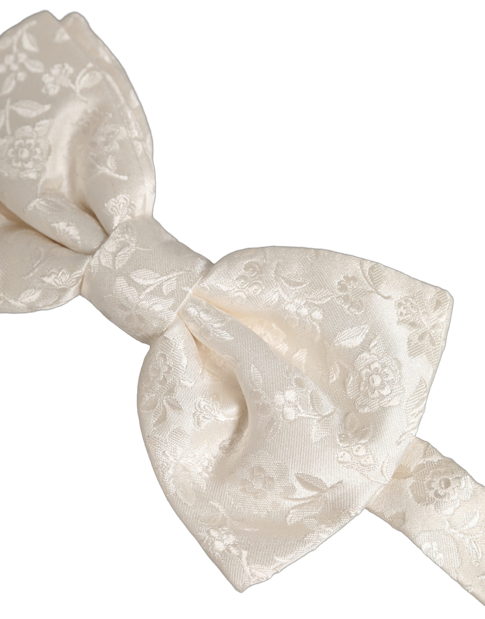 Dolce & Gabbana Men White Floral Silk Adjustable Neck Papillon BowTie Dolce & Gabbana
