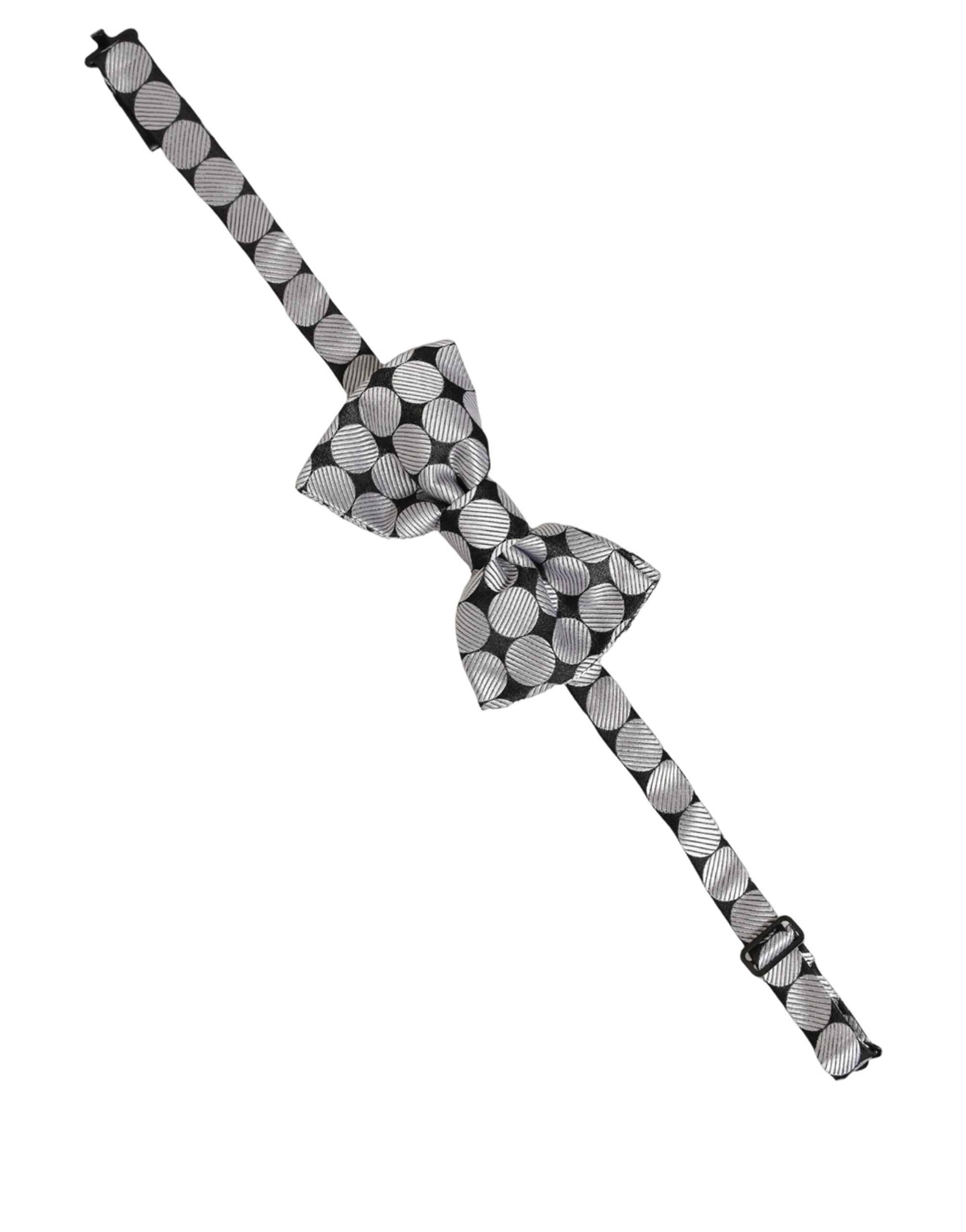 Dolce & Gabbana Men Black Silver Circles Adjustable Neck Papillon Bow Tie Dolce & Gabbana