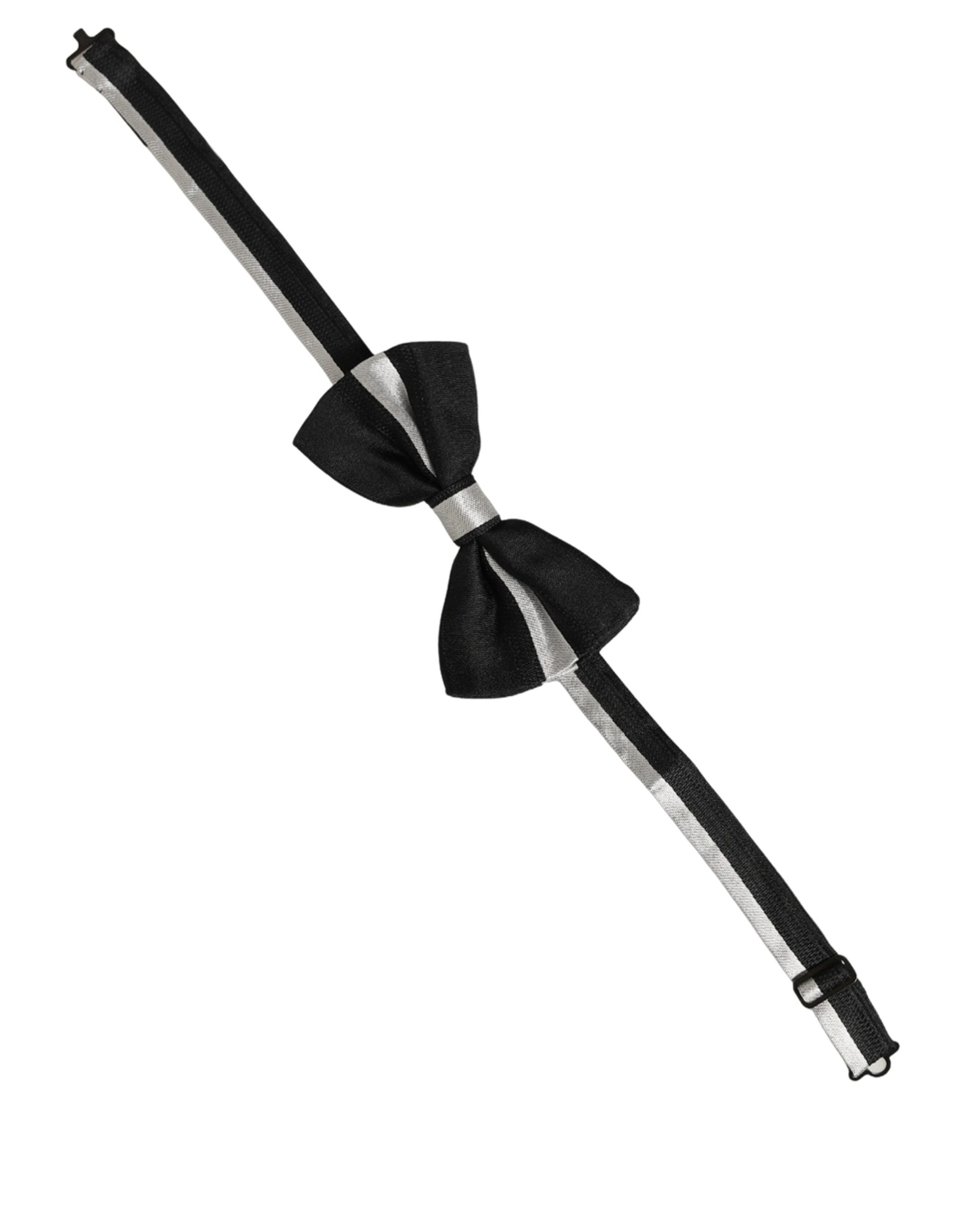 Dolce & Gabbana Black Silver 100% Silk Adjustable Neck Papillon Bow Tie Dolce & Gabbana