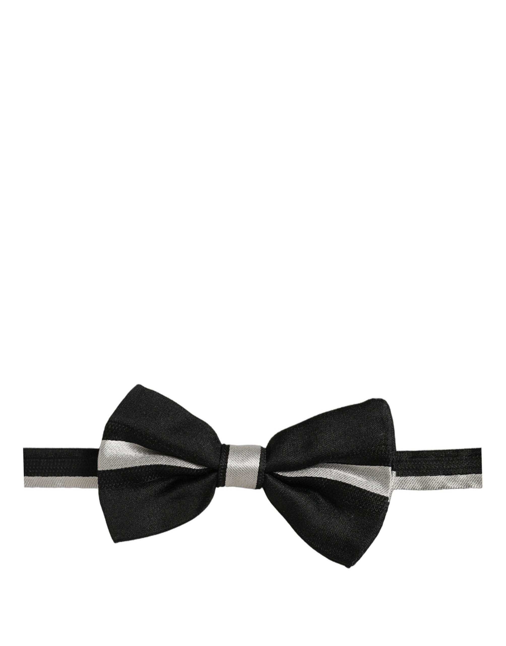 Dolce & Gabbana Black Silver 100% Silk Adjustable Neck Papillon Bow Tie Dolce & Gabbana