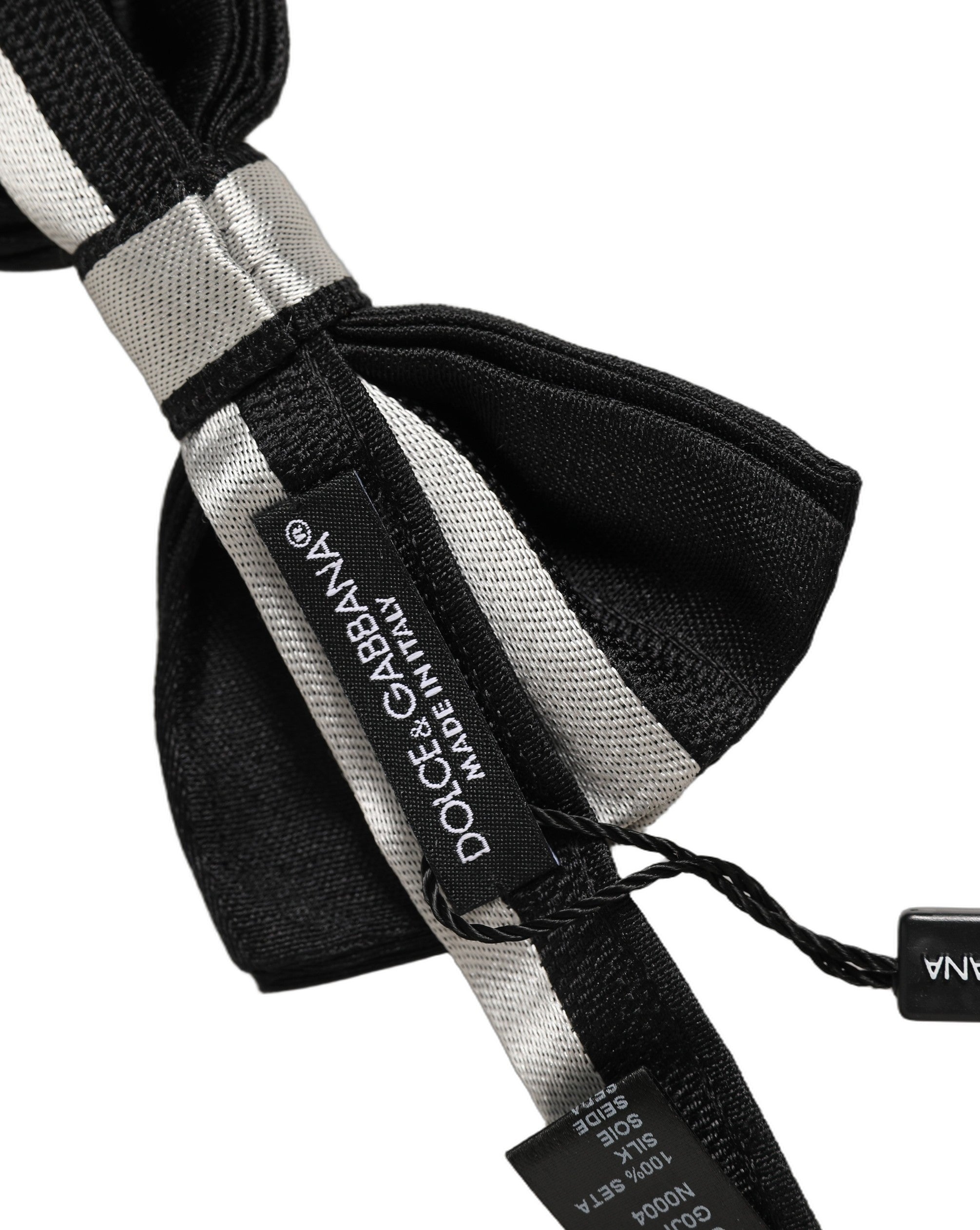 Dolce & Gabbana Black Silver 100% Silk Adjustable Neck Papillon Bow Tie Dolce & Gabbana