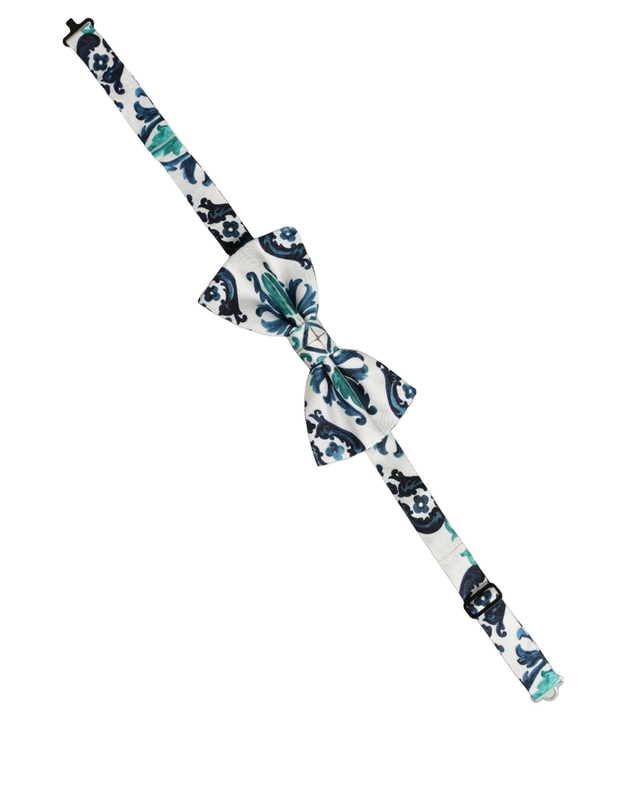 Dolce & Gabbana Men White Sicilian Silk Adjustable Neck Papillon Bow Tie Dolce & Gabbana