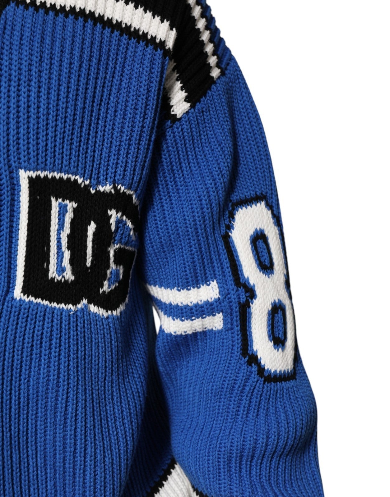Dolce & Gabbana Blue Cotton Logo Patch Ribbed Knit Cardigan Sweater Dolce & Gabbana