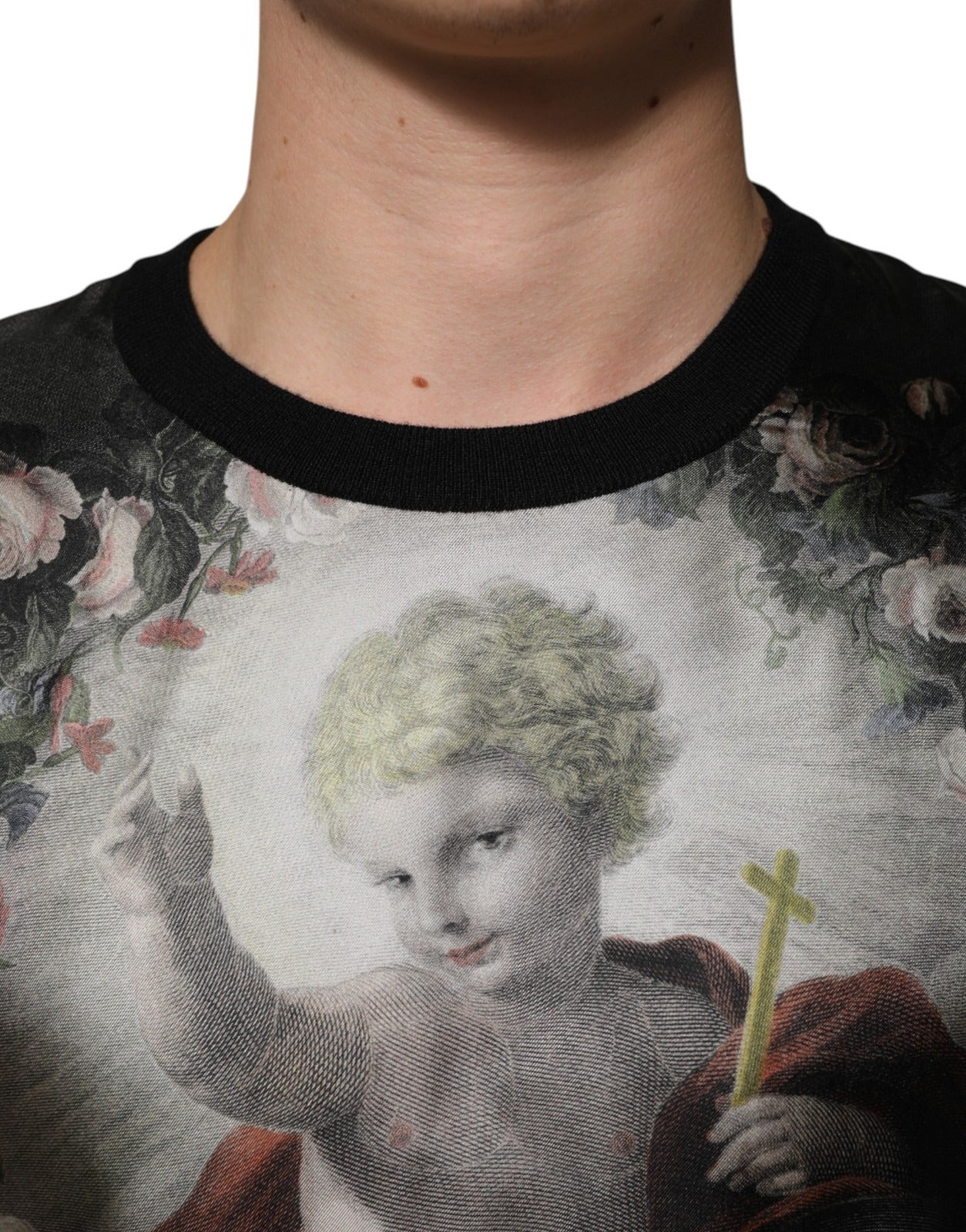 Dolce & Gabbana Black Cashmere Cherub Print Baroque Sweater Dolce & Gabbana