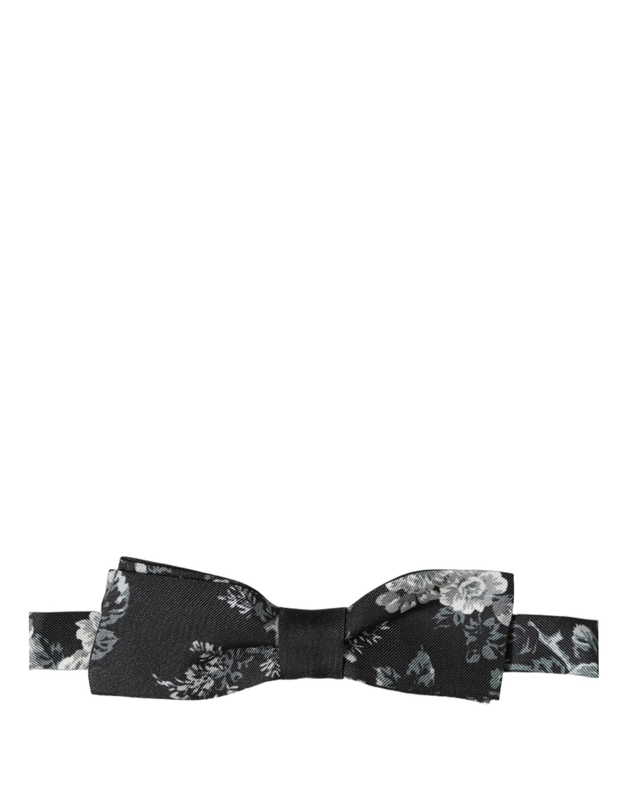 Dolce & Gabbana Black Floral Silk Adjustable Neck Men Papillon Bow Tie Dolce & Gabbana