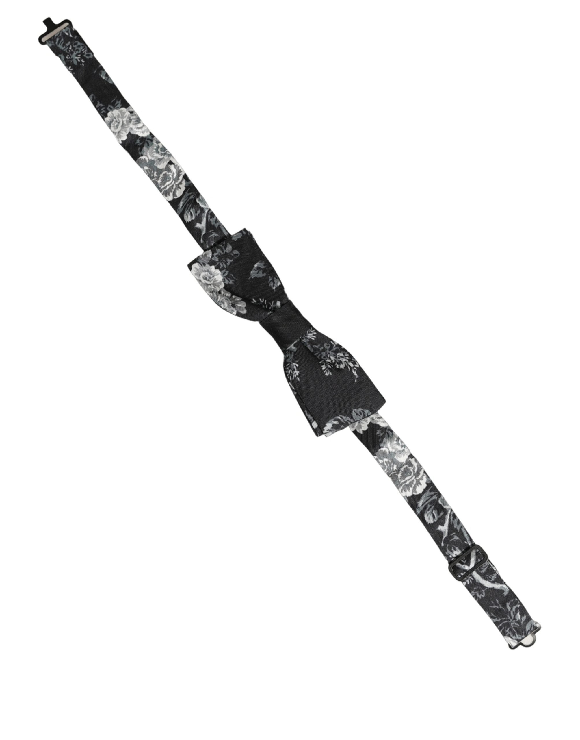 Dolce & Gabbana Black Floral Silk Adjustable Neck Men Papillon Bow Tie Dolce & Gabbana