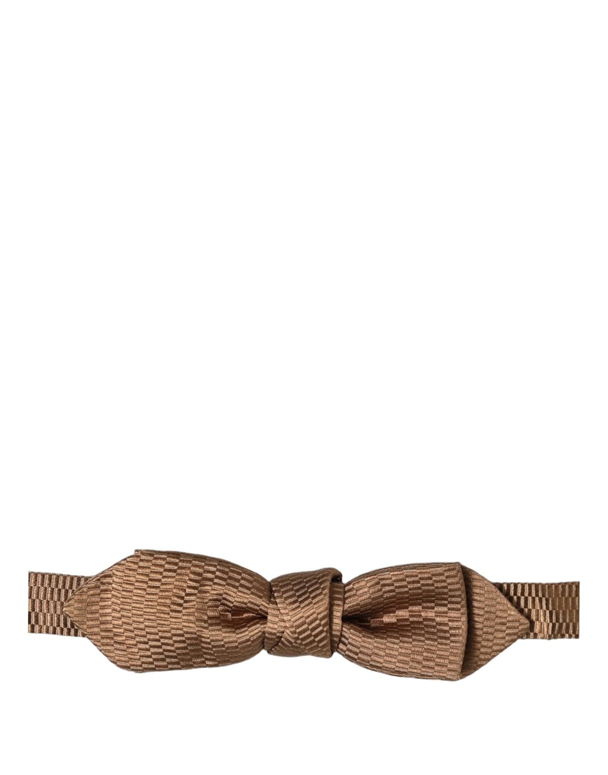 Dolce & Gabbana Men Brown Gold Silk Adjustable Neck Papillon Bow Tie Dolce & Gabbana