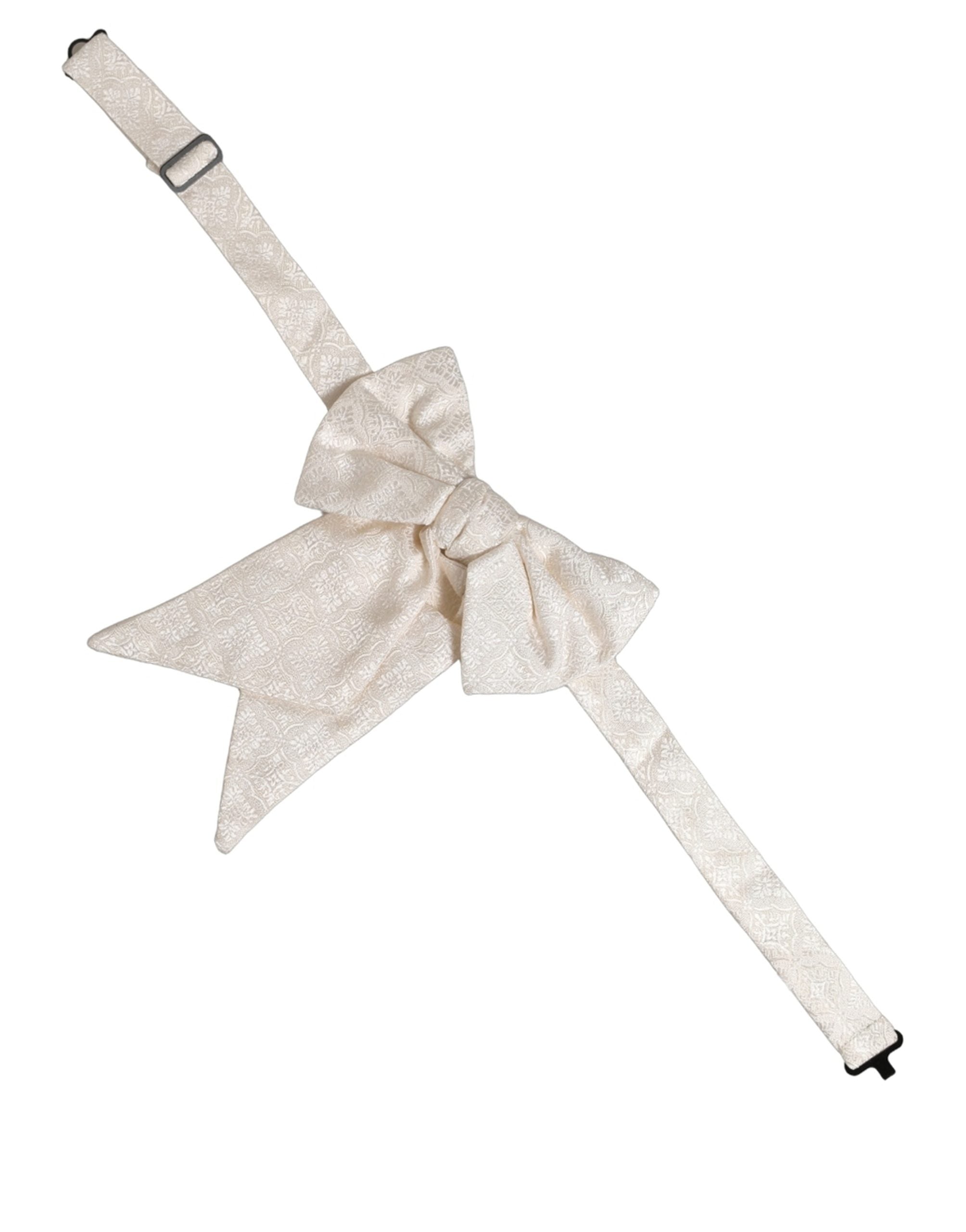 Dolce & Gabbana Men White Jacquard Silk Adjustable Neck Papillon Bow Tie Dolce & Gabbana