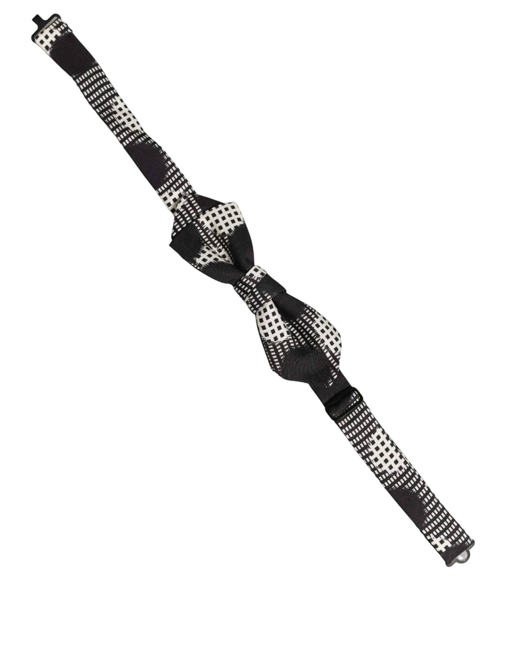 Dolce & Gabbana Black White Checkered Adjustable Neck Papillon Bow Tie Dolce & Gabbana