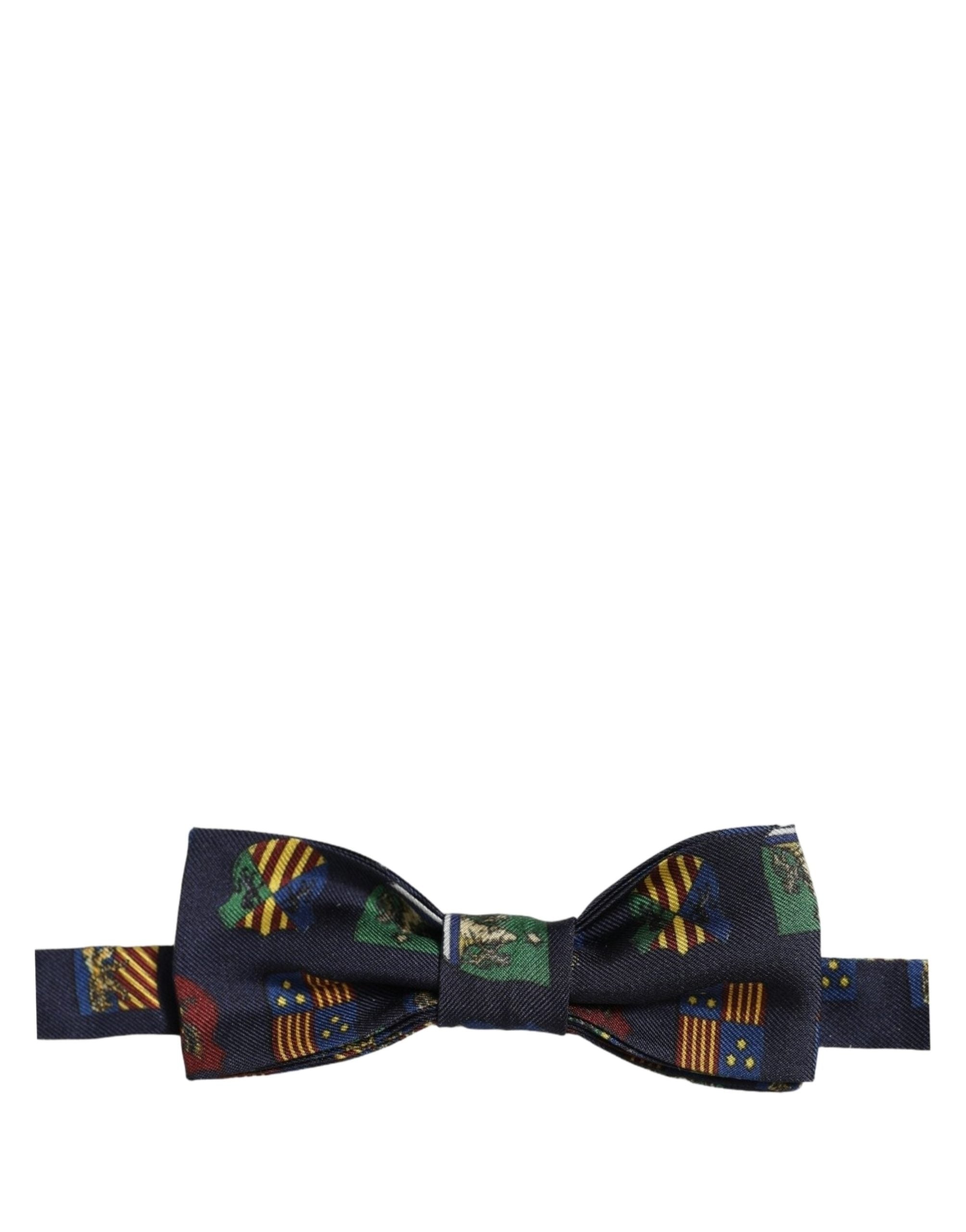 Dolce & Gabbana Men Blue Flags 100% Silk Adjustable Neck Papillon Bow Tie Dolce & Gabbana