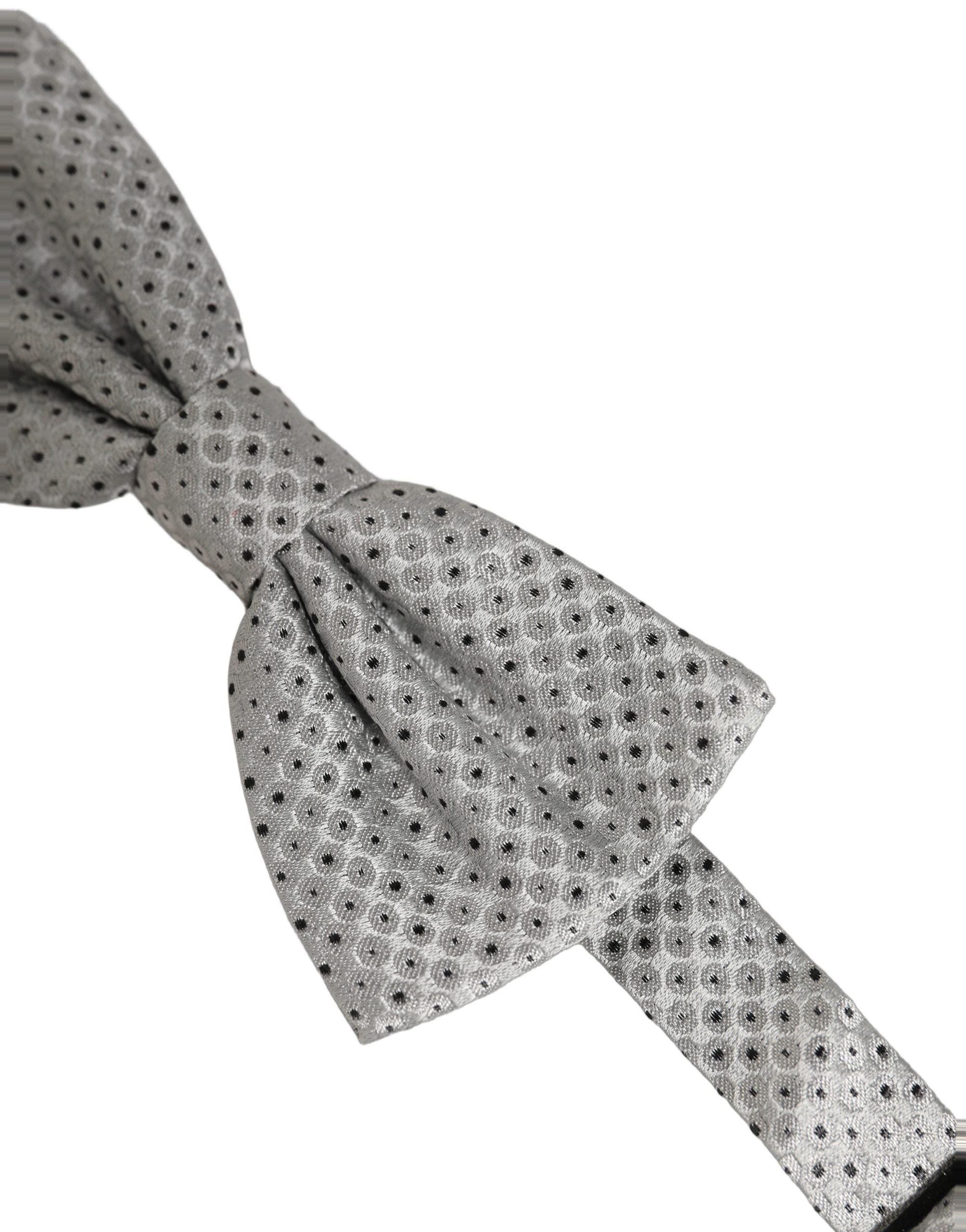 Dolce & Gabbana Men Black Gray Polka Dot Adjustable Neck Papillon Bow Tie Dolce & Gabbana