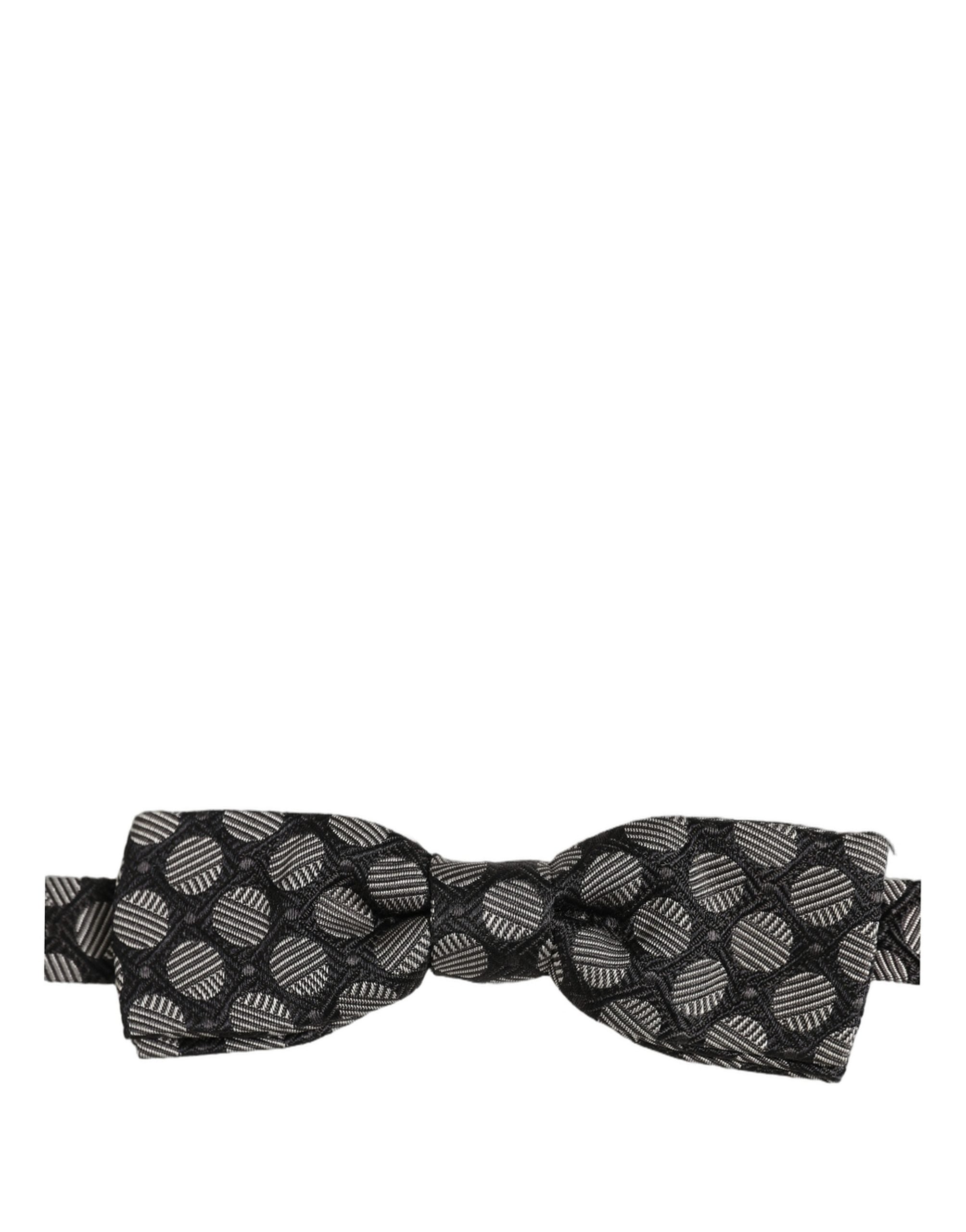 Dolce & Gabbana Black White Geometric Silk Adjustable Neck Papillon Bow Tie Dolce & Gabbana