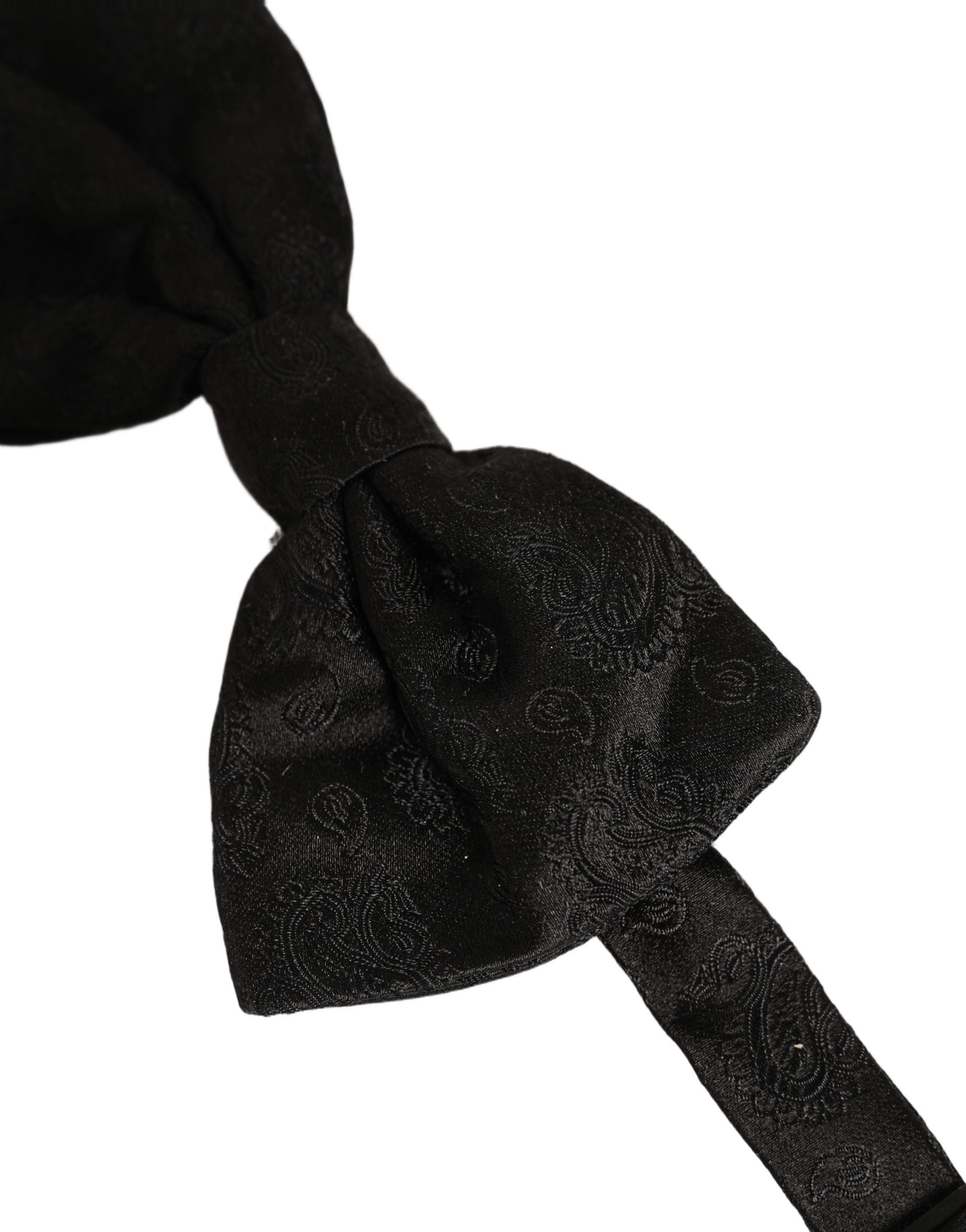 Dolce & Gabbana Men Black Paisley Silk Adjustable Neck Papillon Bow Tie Dolce & Gabbana