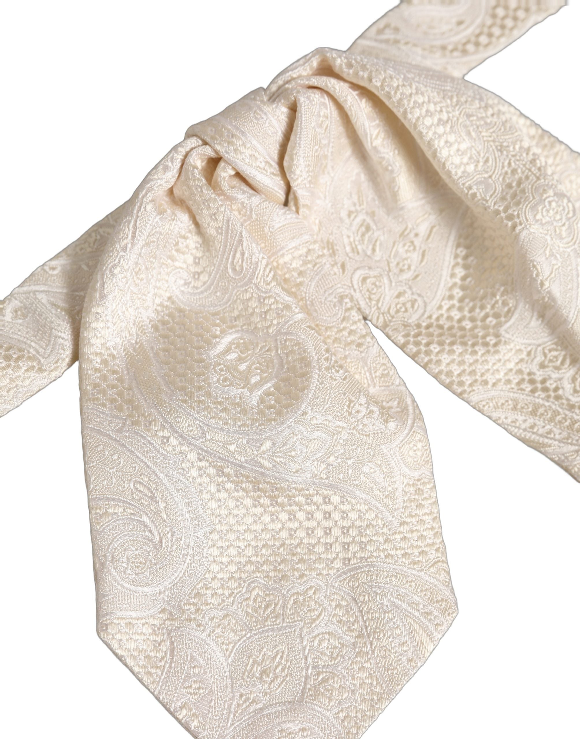Dolce & Gabbana Men Ivory Paisley SIlk Adjustable Neck Papillon Bow Tie Dolce & Gabbana