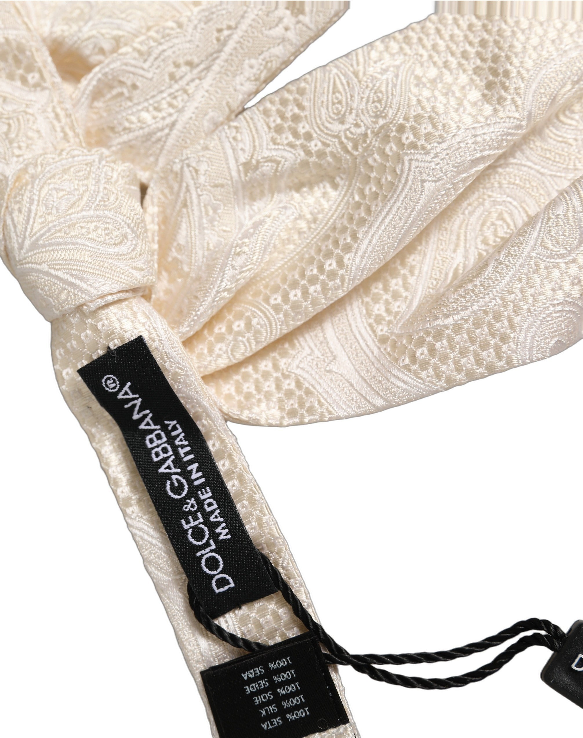 Dolce & Gabbana Men Ivory Paisley SIlk Adjustable Neck Papillon Bow Tie Dolce & Gabbana
