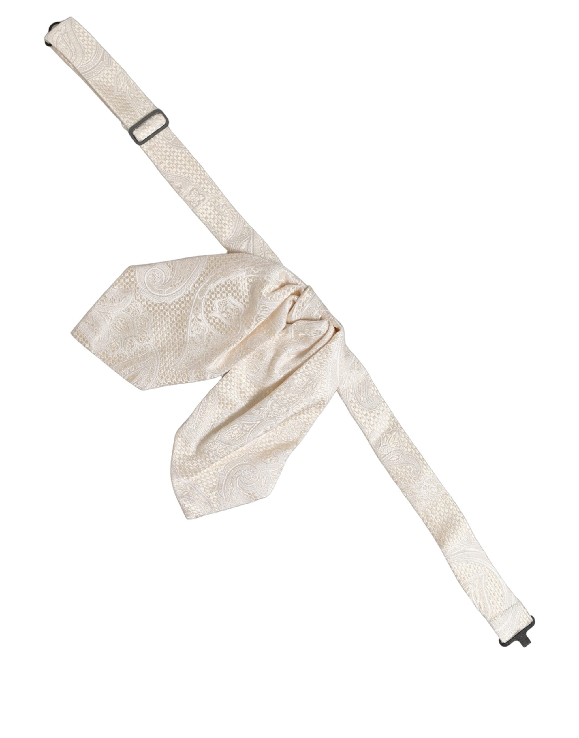 Dolce & Gabbana Men Ivory Paisley SIlk Adjustable Neck Papillon Bow Tie Dolce & Gabbana
