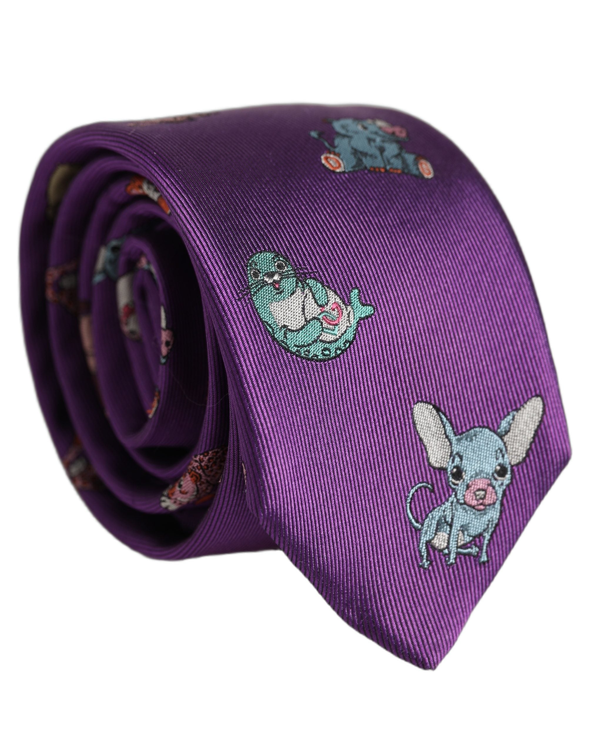 Dolce & Gabbana Men Purple Animal Print Adjustable Tied Necktie Tie Dolce & Gabbana