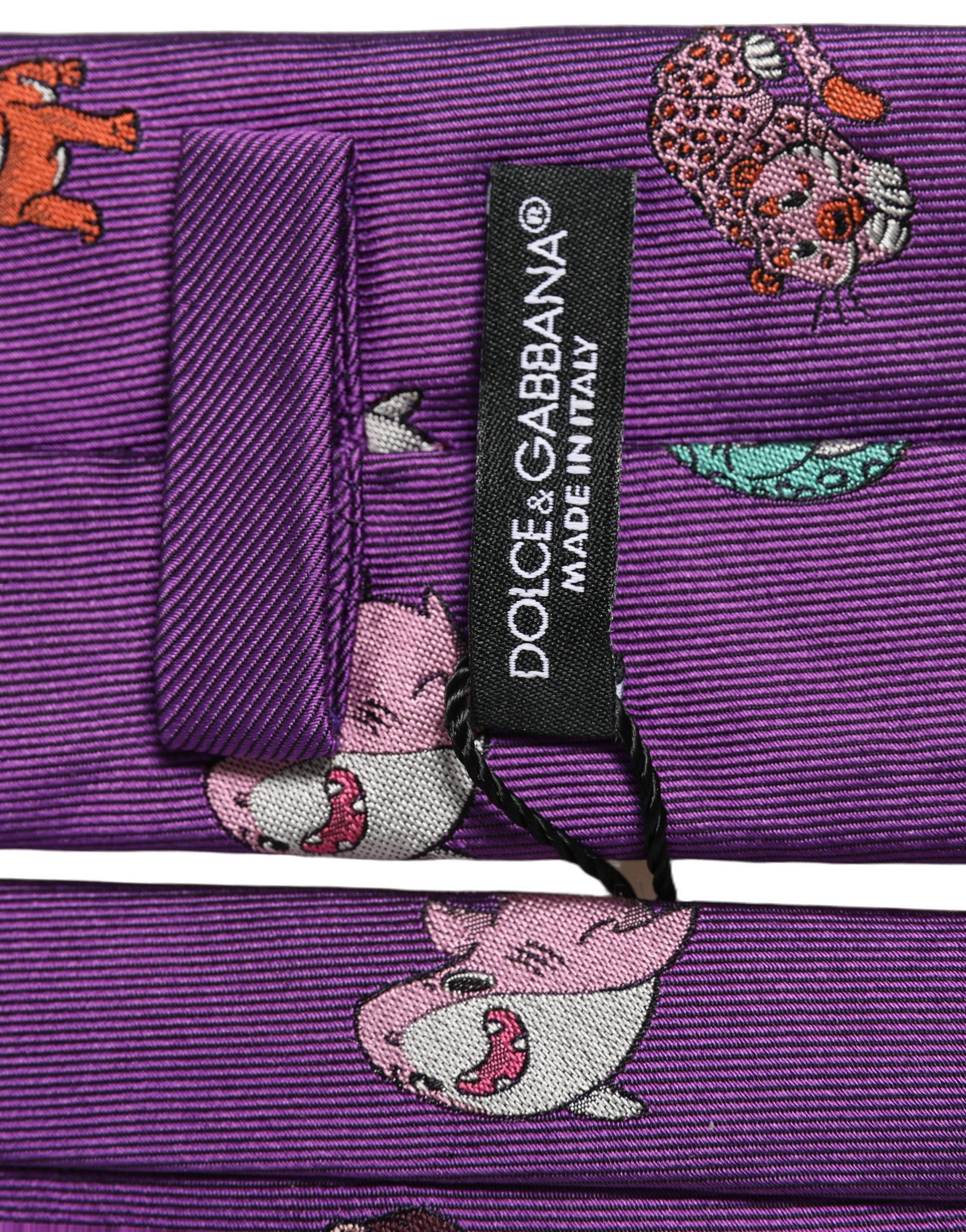 Dolce & Gabbana Men Purple Animal Print Adjustable Tied Necktie Tie Dolce & Gabbana