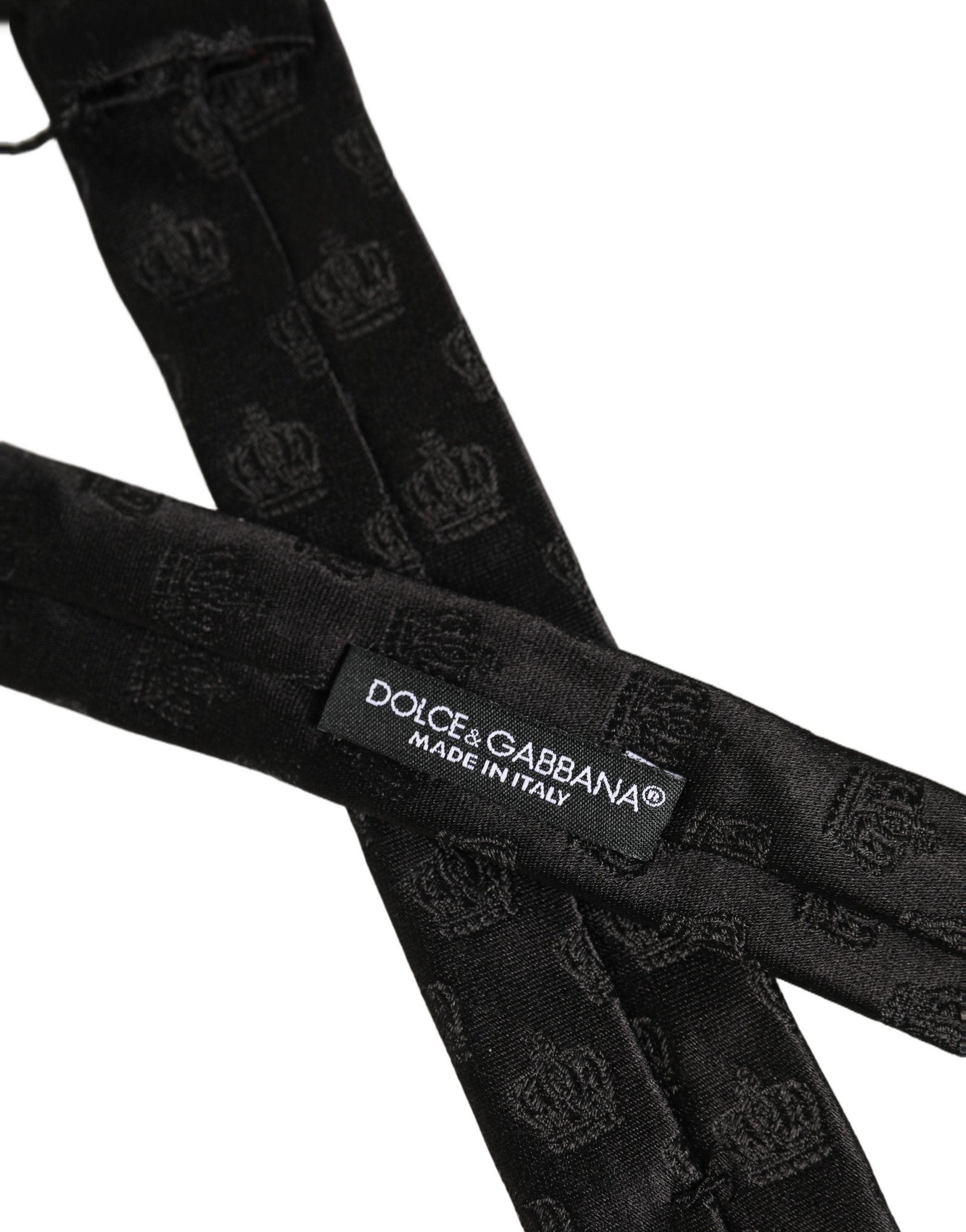 Dolce & Gabbana Men Black Crown Print Silk Adjustable Tied Necktie Tie Dolce & Gabbana