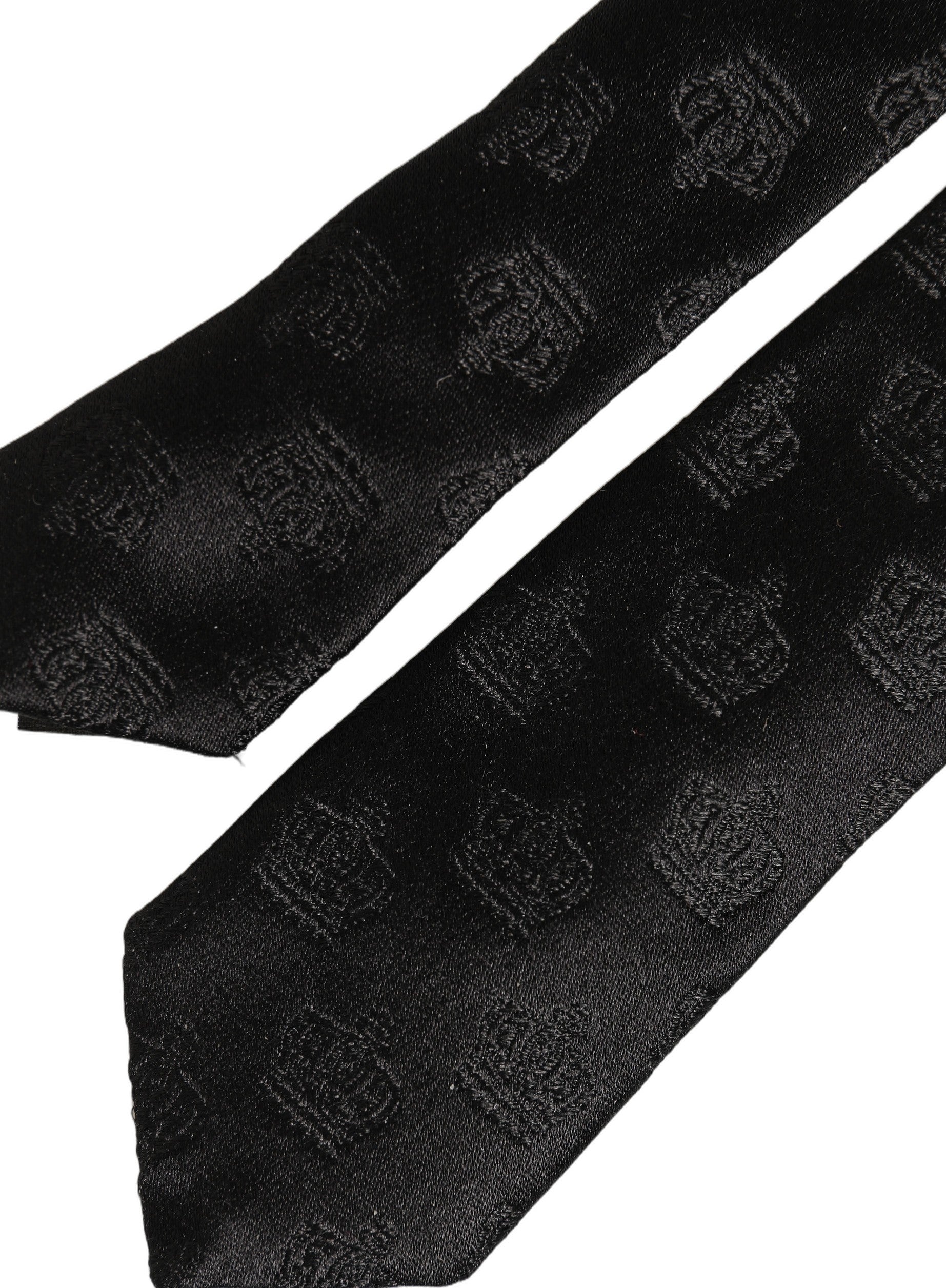 Dolce & Gabbana Men Black Crown Print Silk Adjustable Tied Necktie Tie Dolce & Gabbana