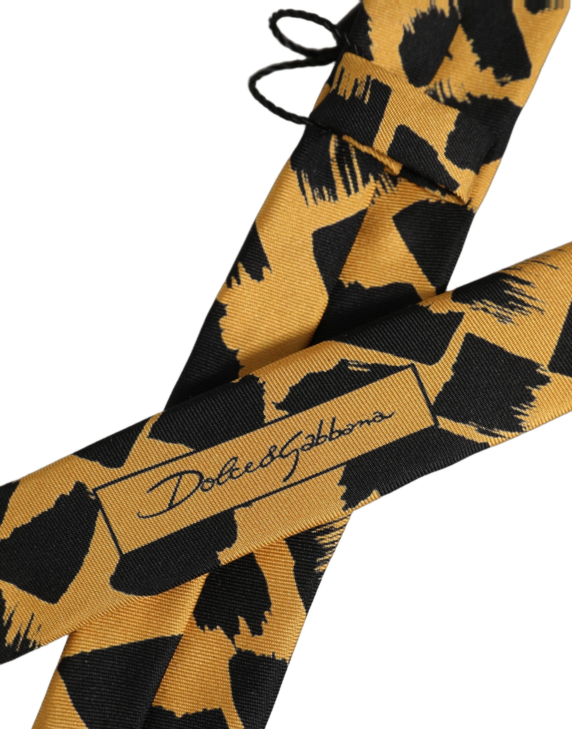Dolce & Gabbana Men Black Yellow Patterned Adjustable Tied Necktie Tie Dolce & Gabbana