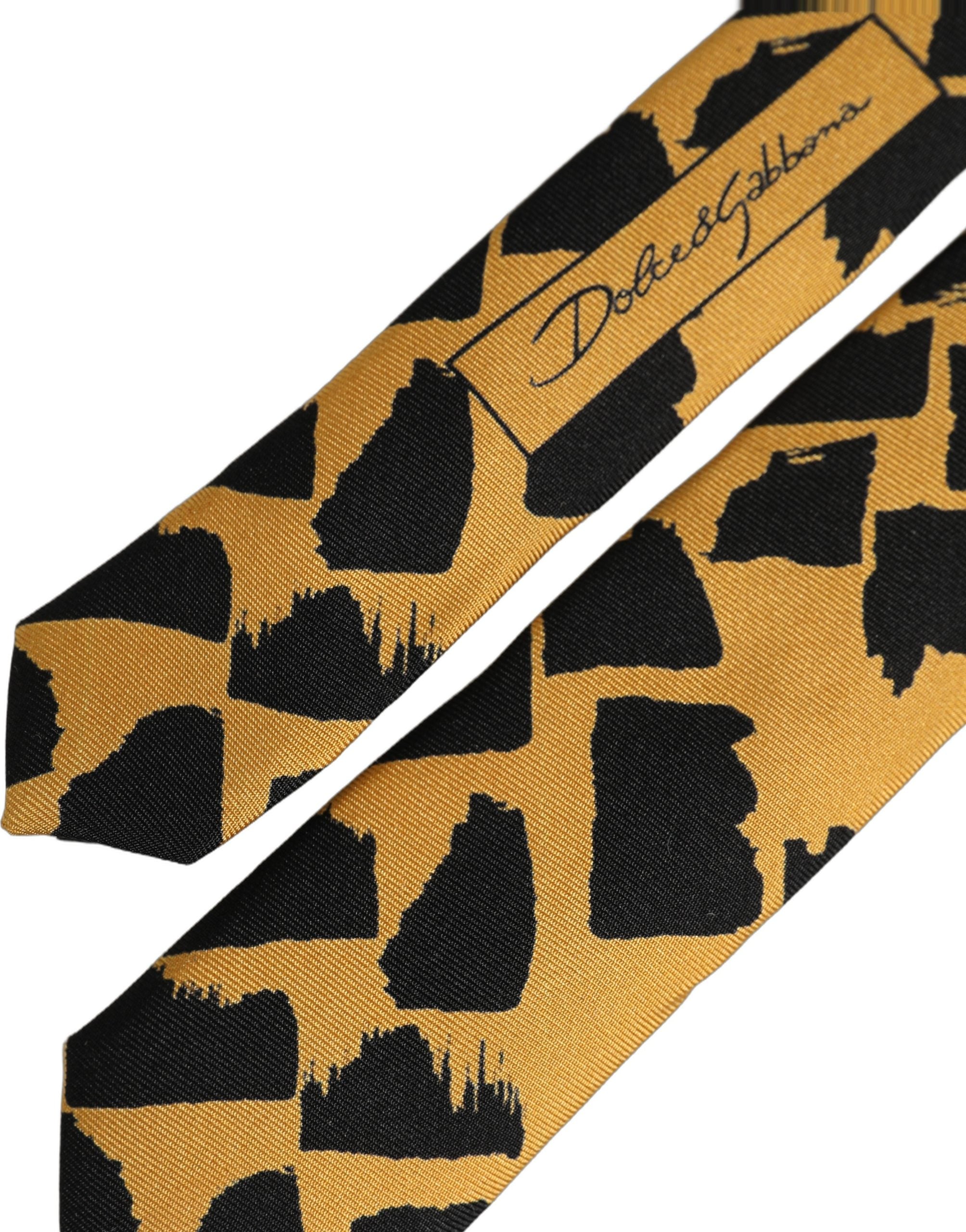 Dolce & Gabbana Men Black Yellow Patterned Adjustable Tied Necktie Tie Dolce & Gabbana